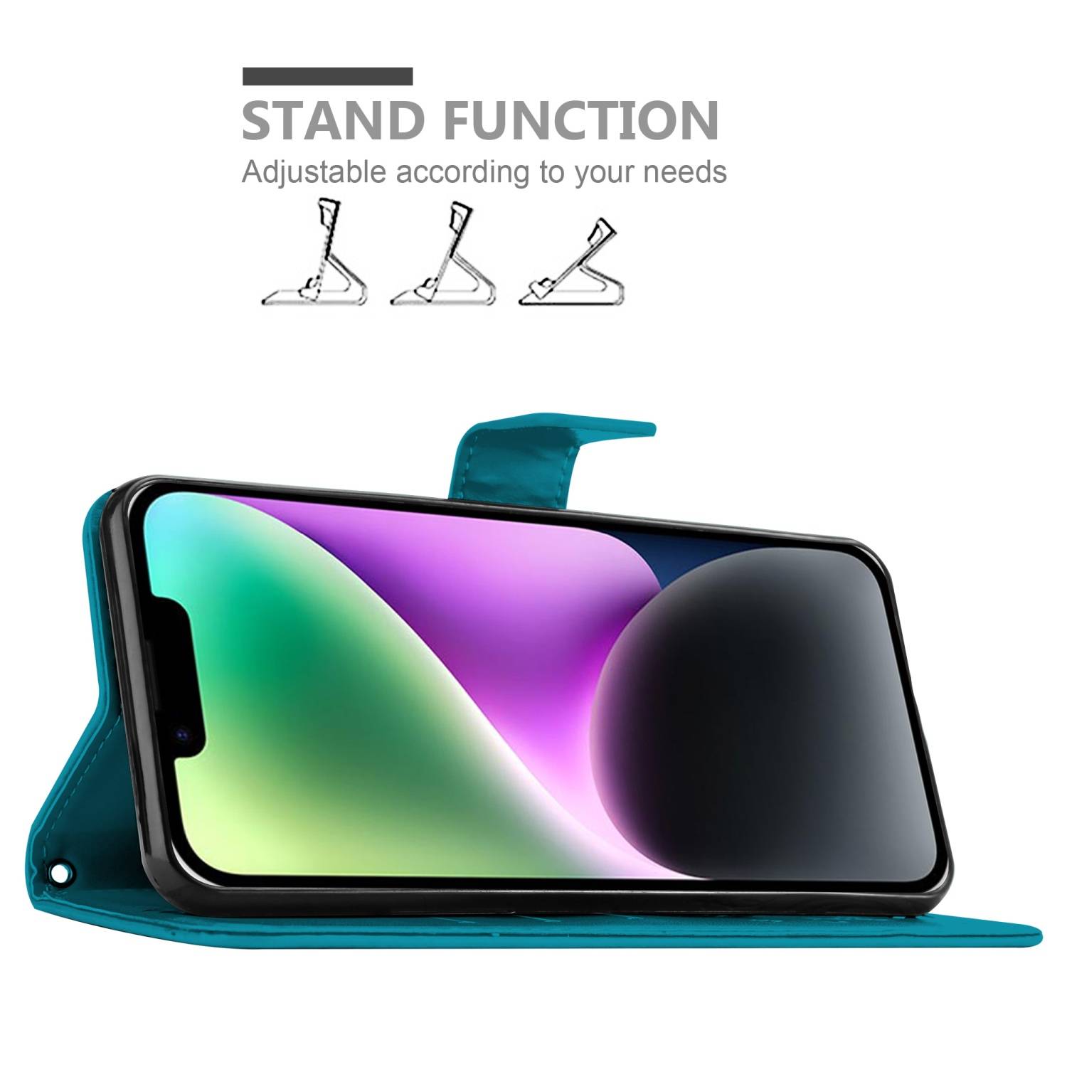 Cadorabo Hülle für Apple iPhone 14 Schutz Hülle in Blau Schutzhülle Handy Hülle Etui Case Blumen Flower