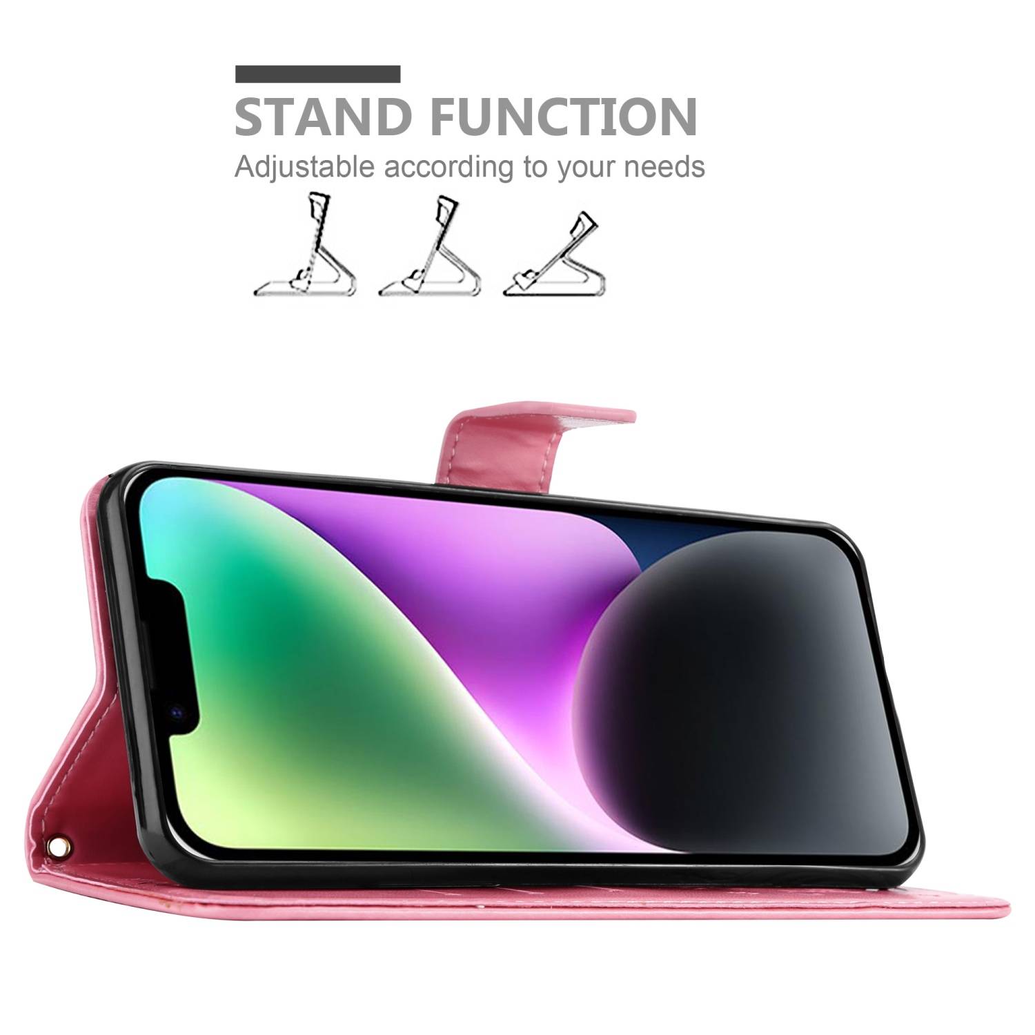 Cadorabo Hülle für Apple iPhone 14 Schutz Hülle in Rosa Schutzhülle Handy Hülle Etui Case Blumen Flower