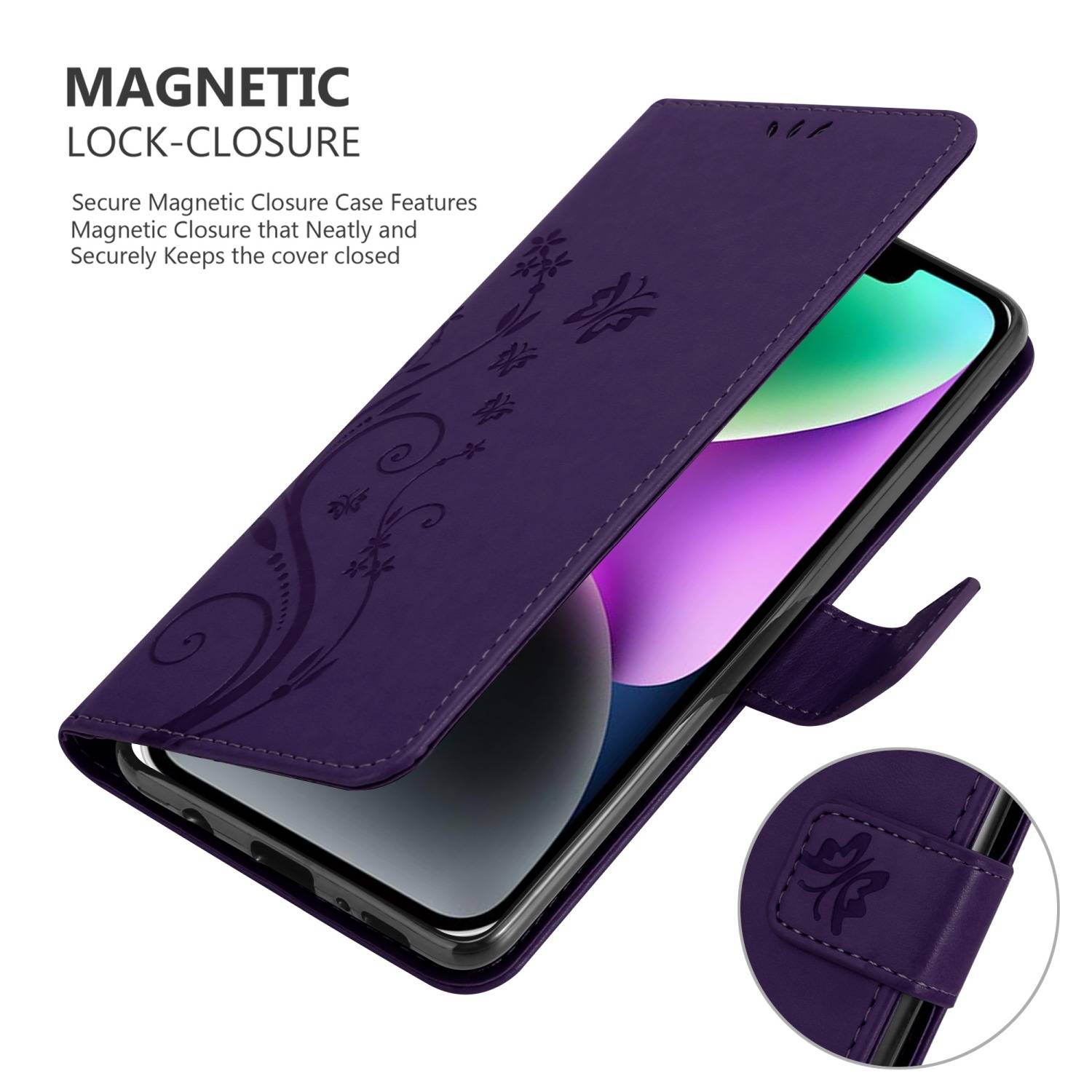 Cadorabo Hülle für Apple iPhone 14 PLUS Schutz Hülle in Lila Schutzhülle Handy Hülle Etui Case Blumen Flower