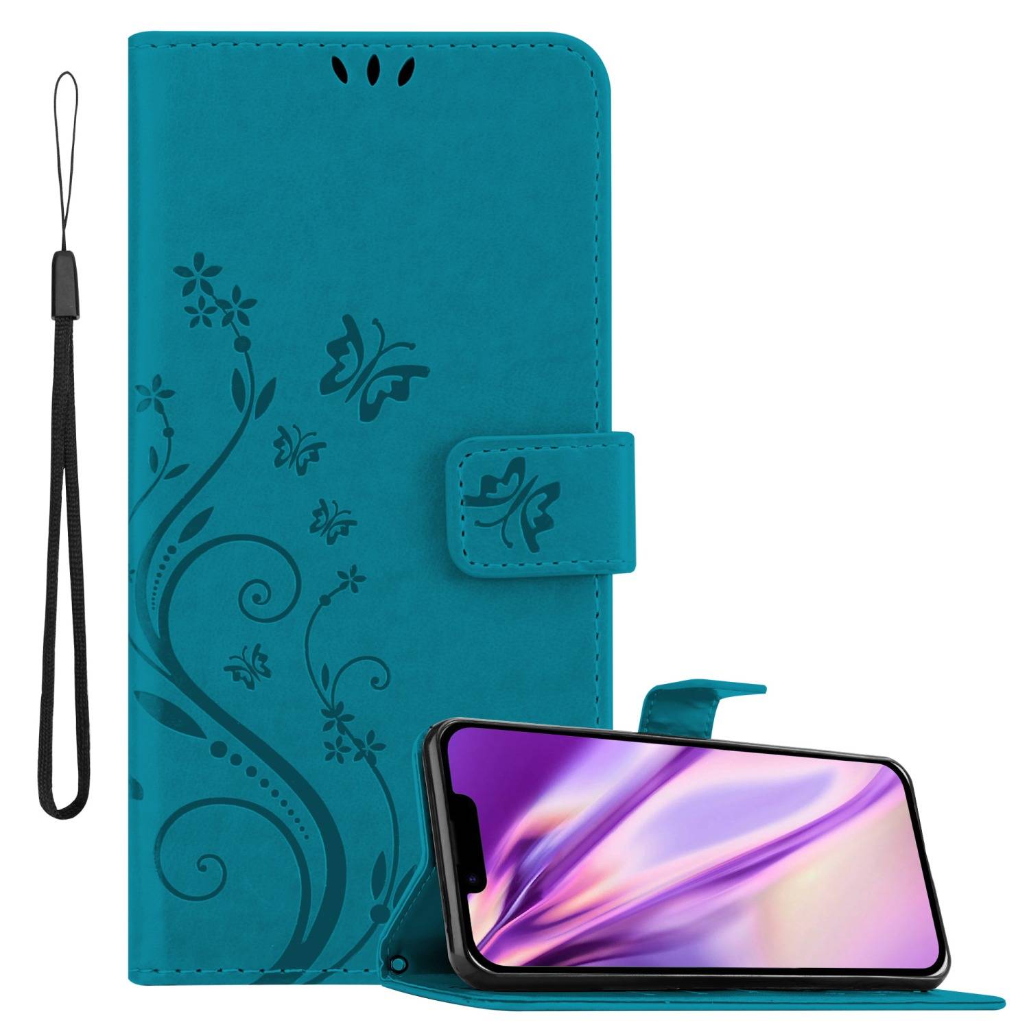 Cadorabo Hülle für Apple iPhone 14 PLUS Schutz Hülle in Blau Schutzhülle Handy Hülle Etui Case Blumen Flower