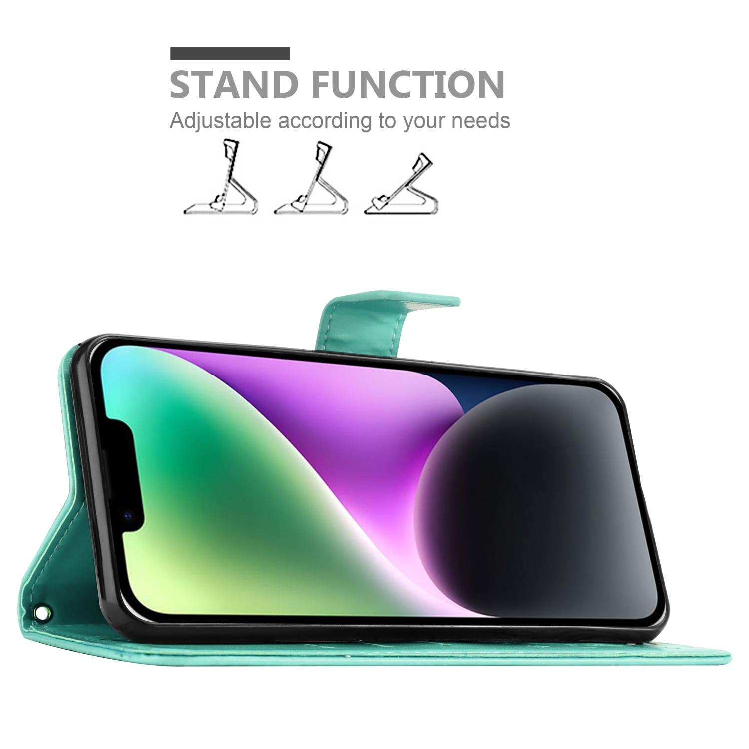 Cadorabo Hülle für Apple iPhone 14 PLUS Schutz Hülle in Türkis Schutzhülle Handy Hülle Etui Case Blumen Flower