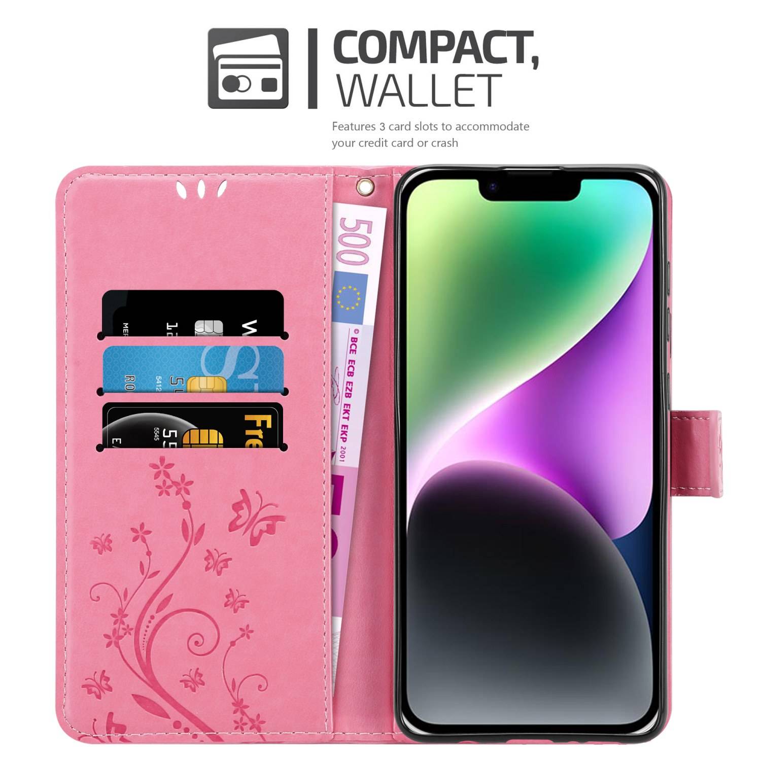 Cadorabo Hülle für Apple iPhone 14 PLUS Schutz Hülle in Rosa Schutzhülle Handy Hülle Etui Case Blumen Flower