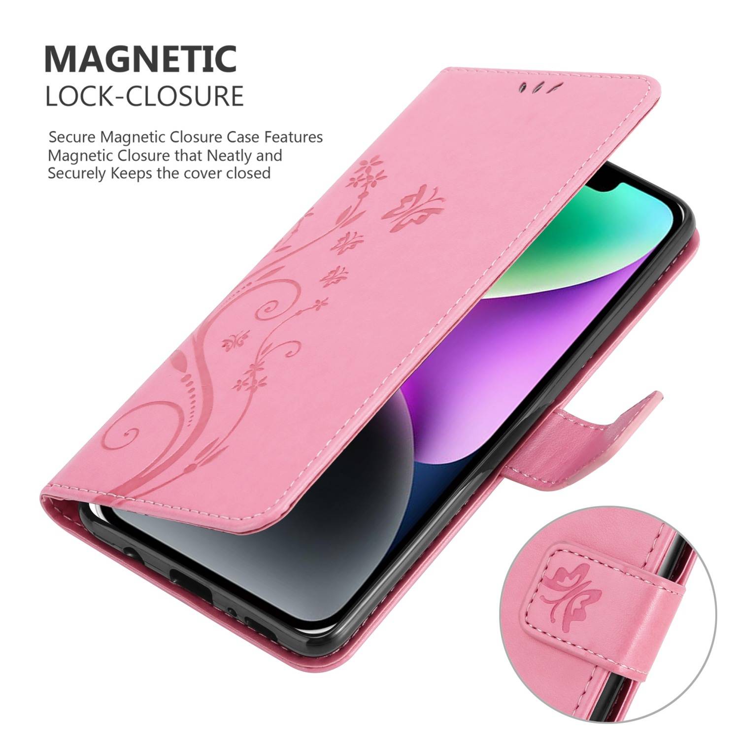 Cadorabo Hülle für Apple iPhone 14 PLUS Schutz Hülle in Rosa Schutzhülle Handy Hülle Etui Case Blumen Flower