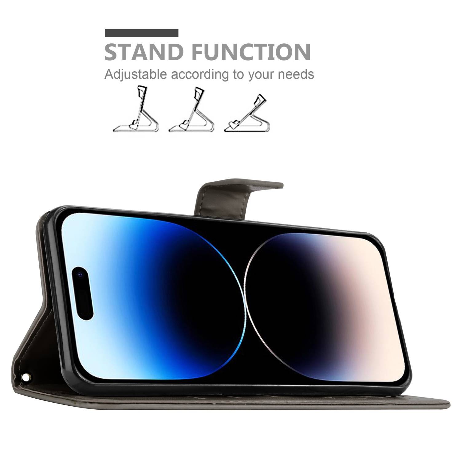 Cadorabo Hülle für Apple iPhone 14 PRO Schutz Hülle in Grau Schutzhülle Handy Hülle Etui Case Blumen Flower