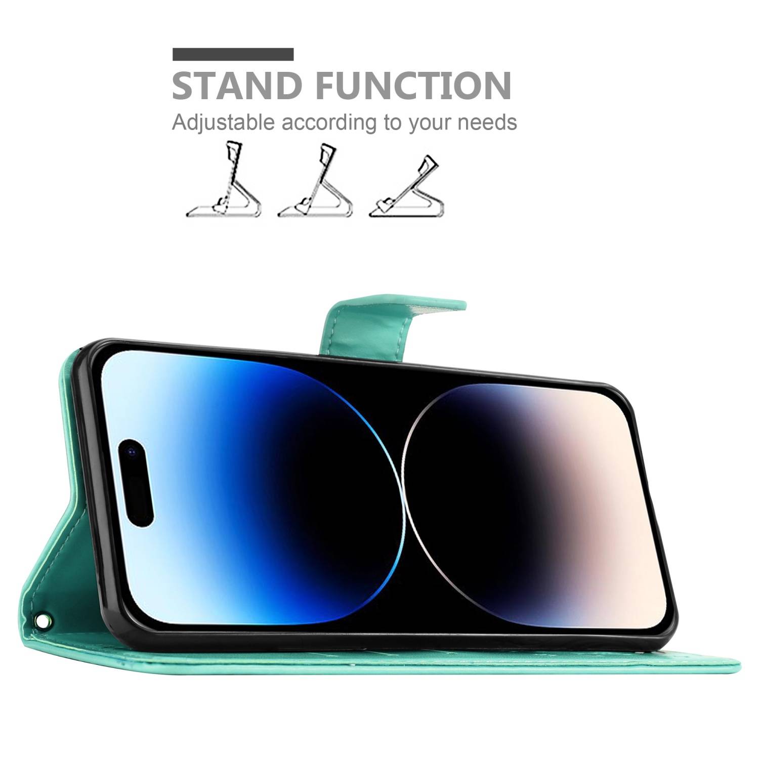 Cadorabo Hülle für Apple iPhone 14 PRO Schutz Hülle in Türkis Schutzhülle Handy Hülle Etui Case Blumen Flower