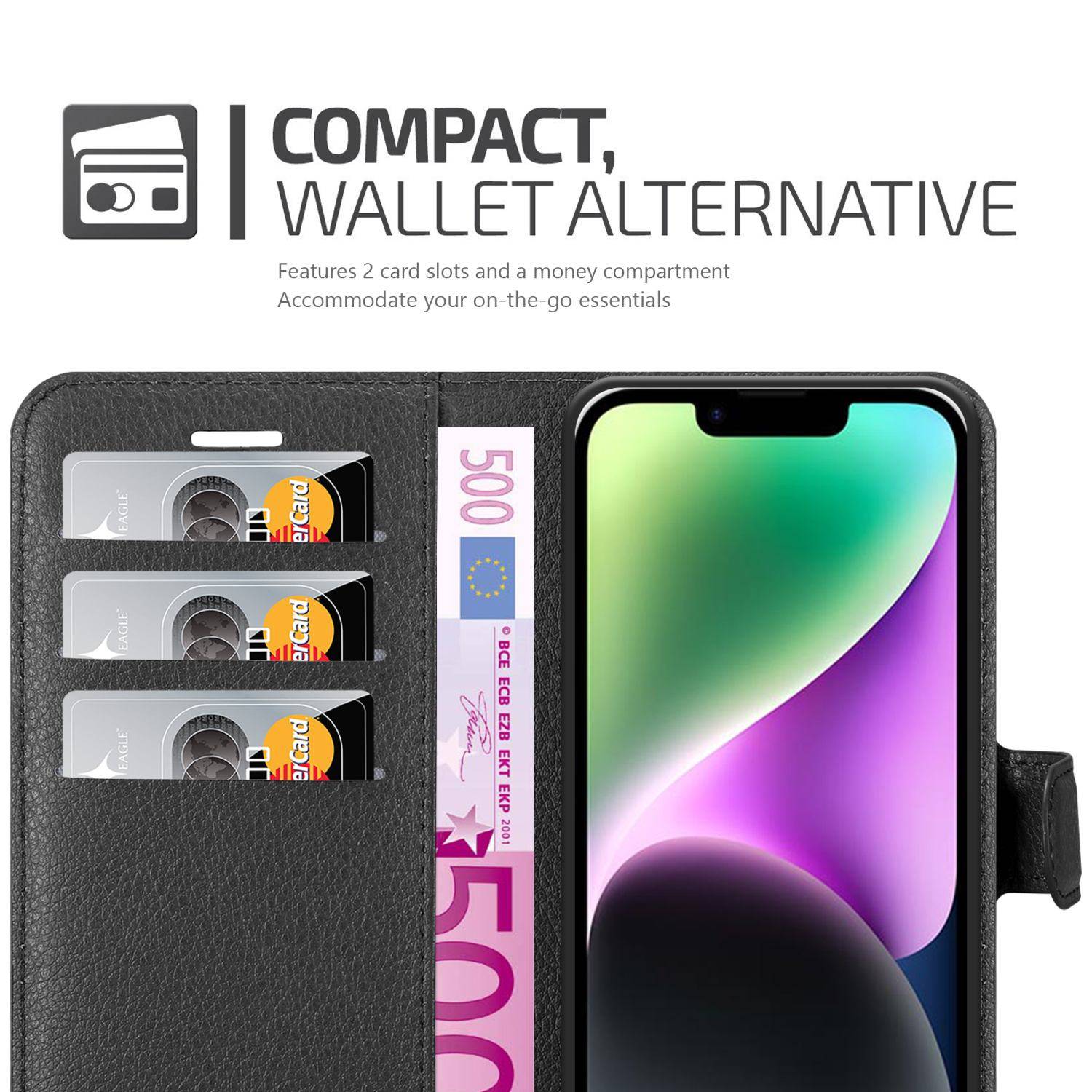 Cadorabo Hülle für Apple iPhone 14 Schutz Hülle in Schwarz Handyhülle Etui Case Cover Magnetverschluss