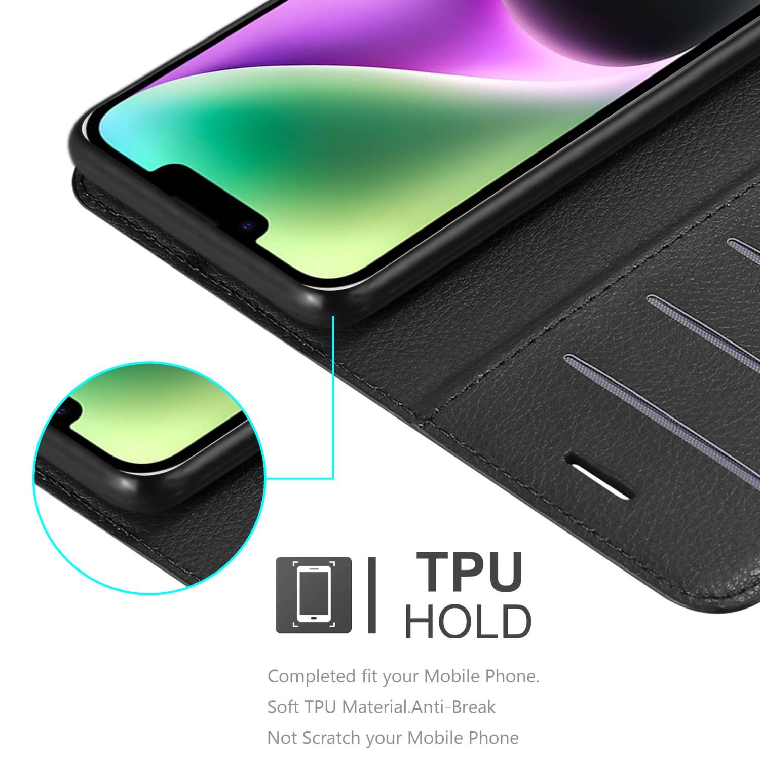 Cadorabo Hülle für Apple iPhone 14 Schutz Hülle in Schwarz Handyhülle Etui Case Cover Magnetverschluss