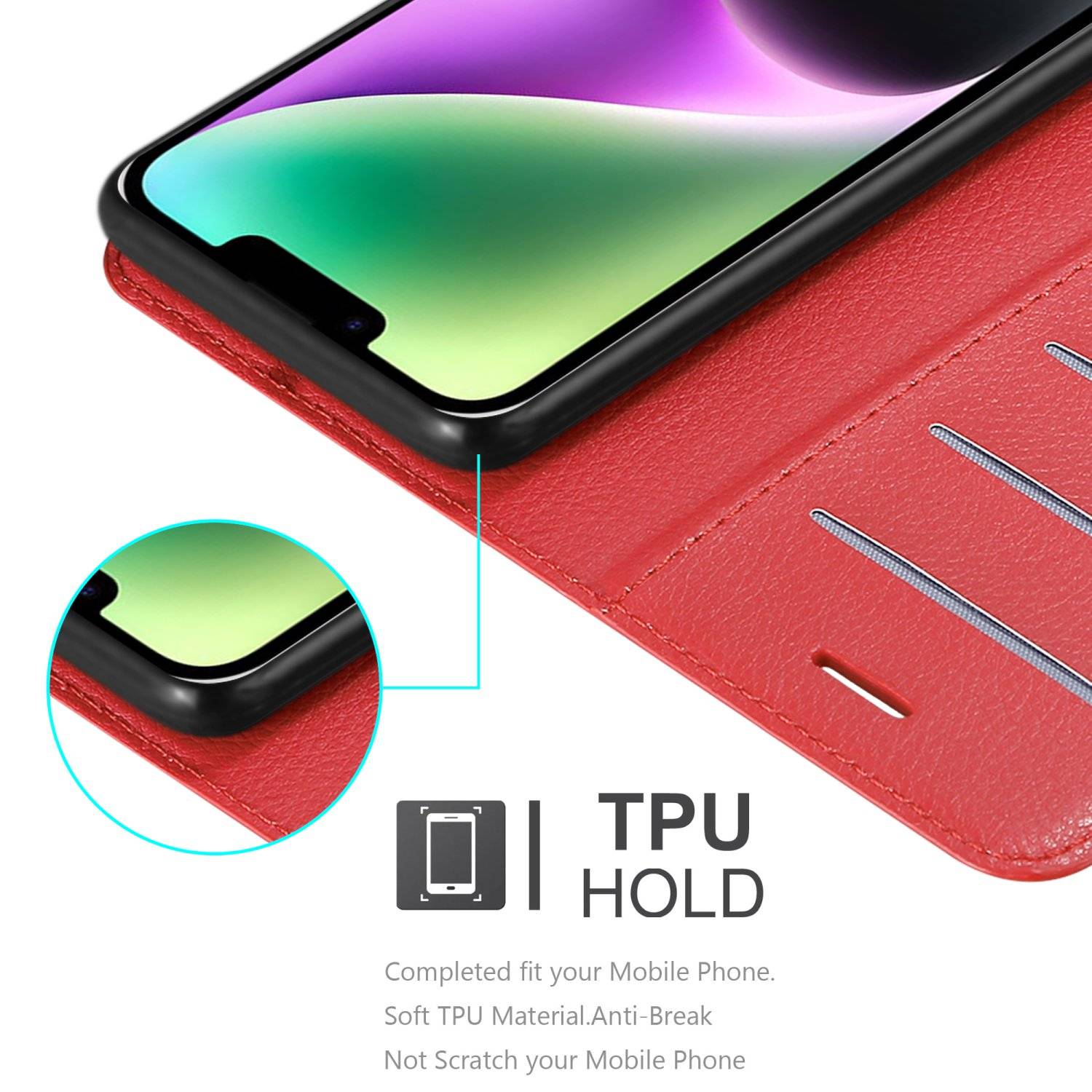 Cadorabo Hülle für Apple iPhone 14 Schutz Hülle in Rot Handyhülle Etui Case Cover Magnetverschluss