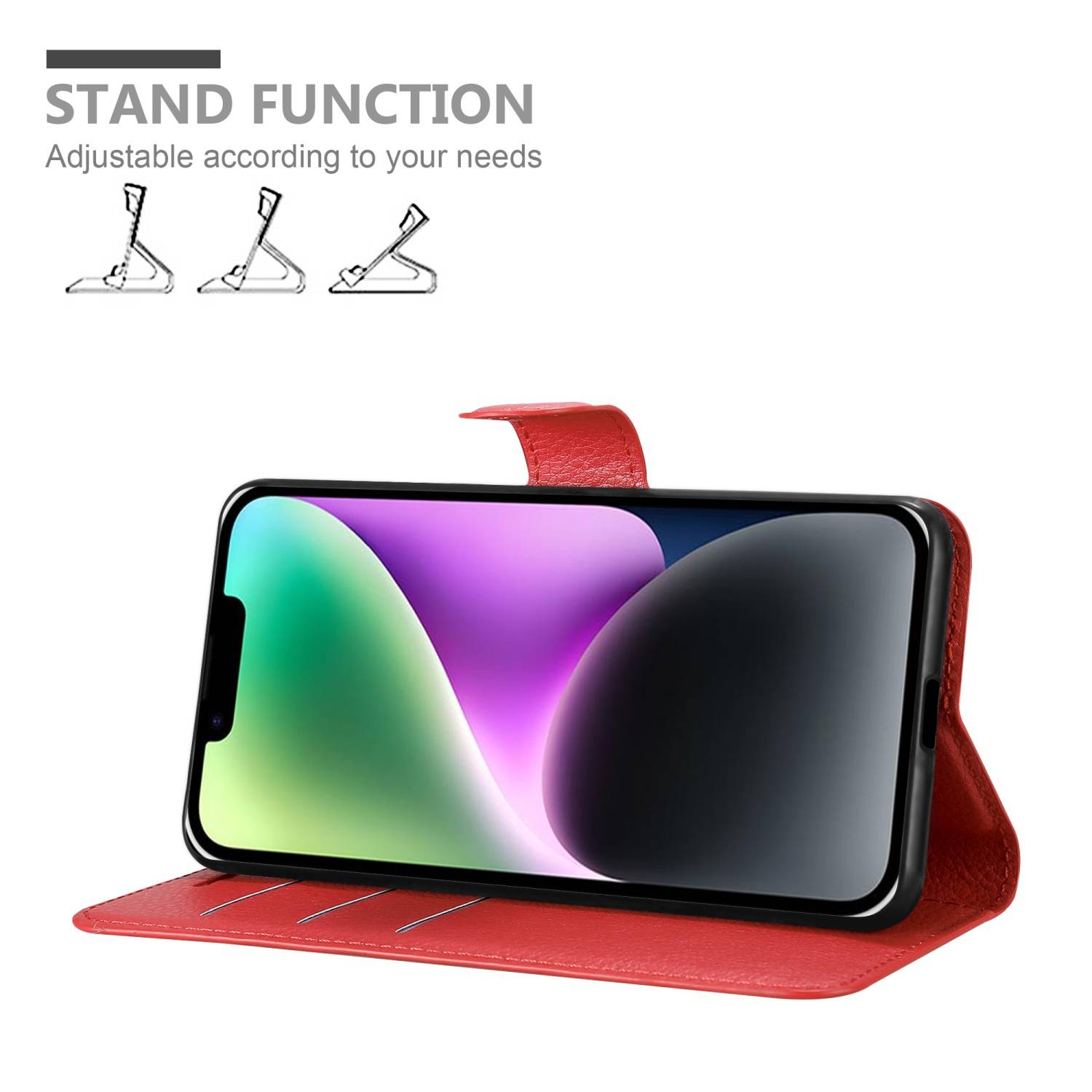Cadorabo Hülle für Apple iPhone 14 Schutz Hülle in Rot Handyhülle Etui Case Cover Magnetverschluss