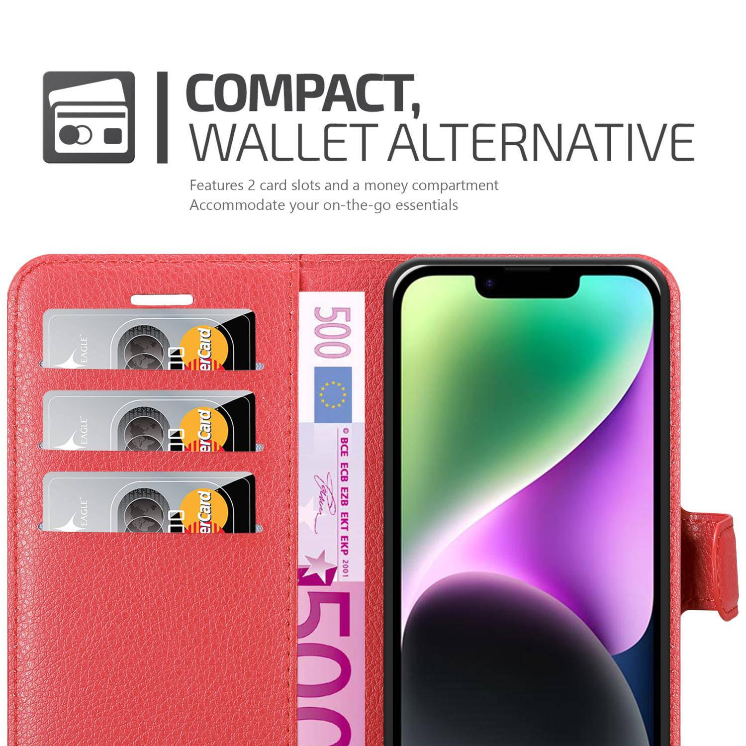 Cadorabo Hülle für Apple iPhone 14 PLUS Schutz Hülle in Rot Handyhülle Etui Case Cover Magnetverschluss