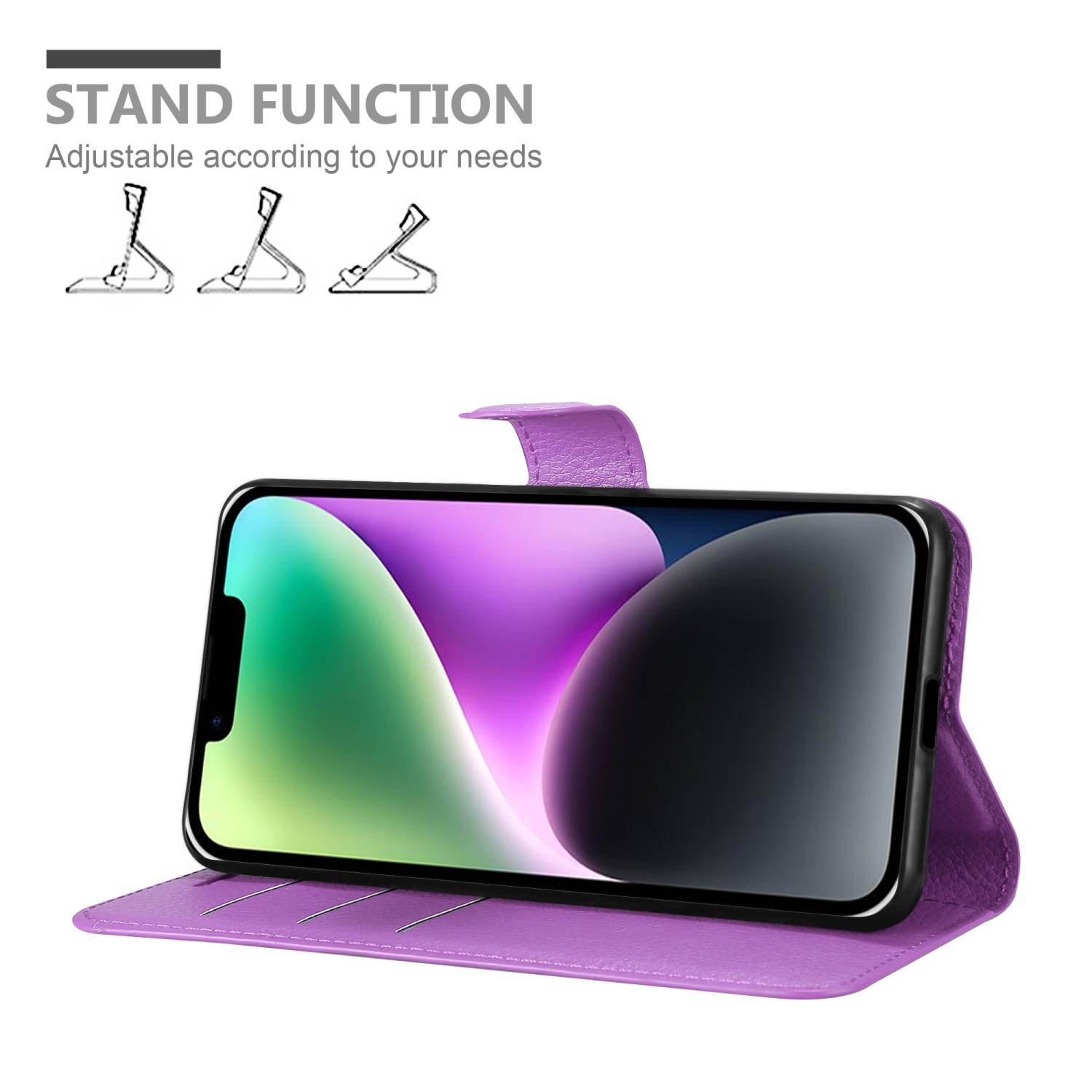 Cadorabo Hülle für Apple iPhone 14 PLUS Schutz Hülle in Lila Handyhülle Etui Case Cover Magnetverschluss