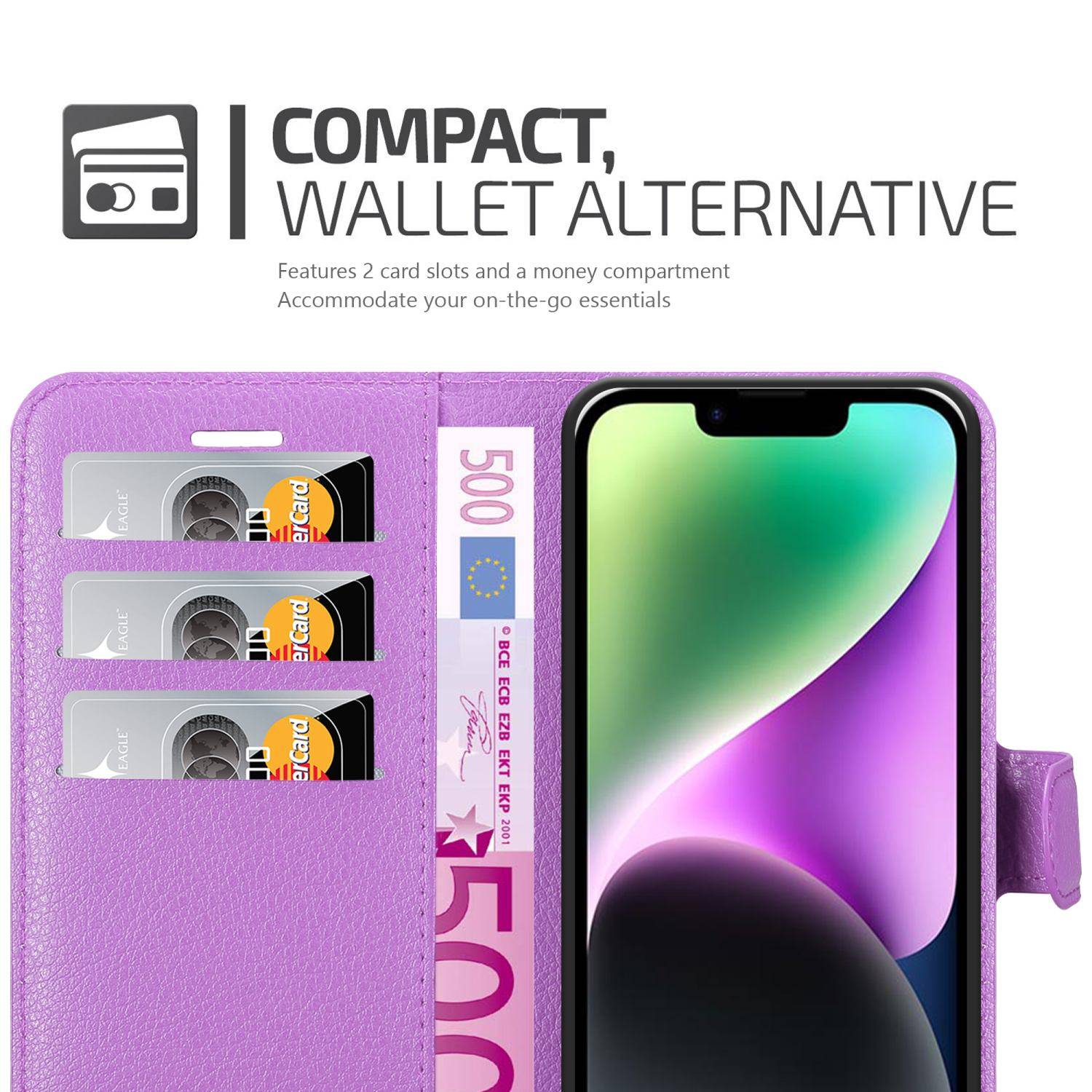 Cadorabo Hülle für Apple iPhone 14 PLUS Schutz Hülle in Lila Handyhülle Etui Case Cover Magnetverschluss