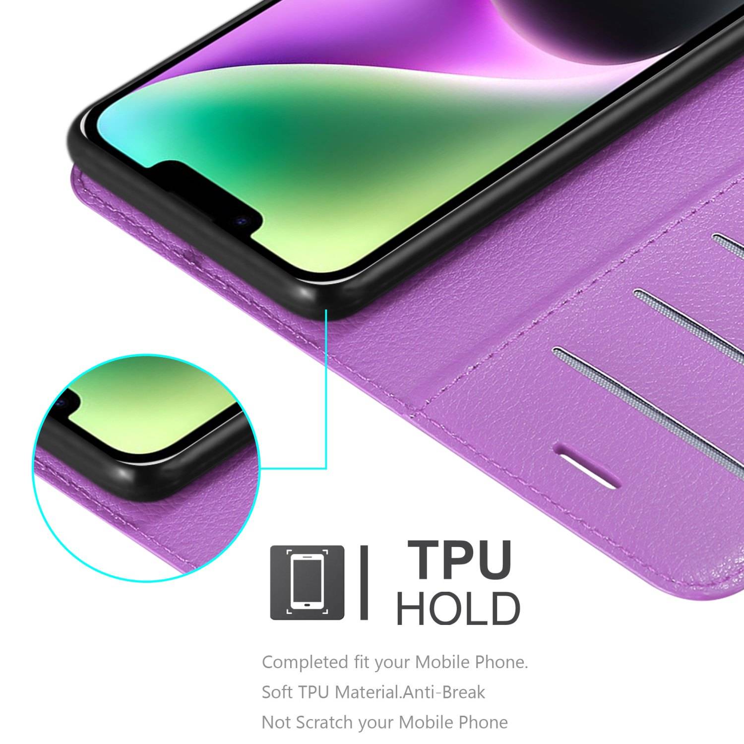 Cadorabo Hülle für Apple iPhone 14 PLUS Schutz Hülle in Lila Handyhülle Etui Case Cover Magnetverschluss