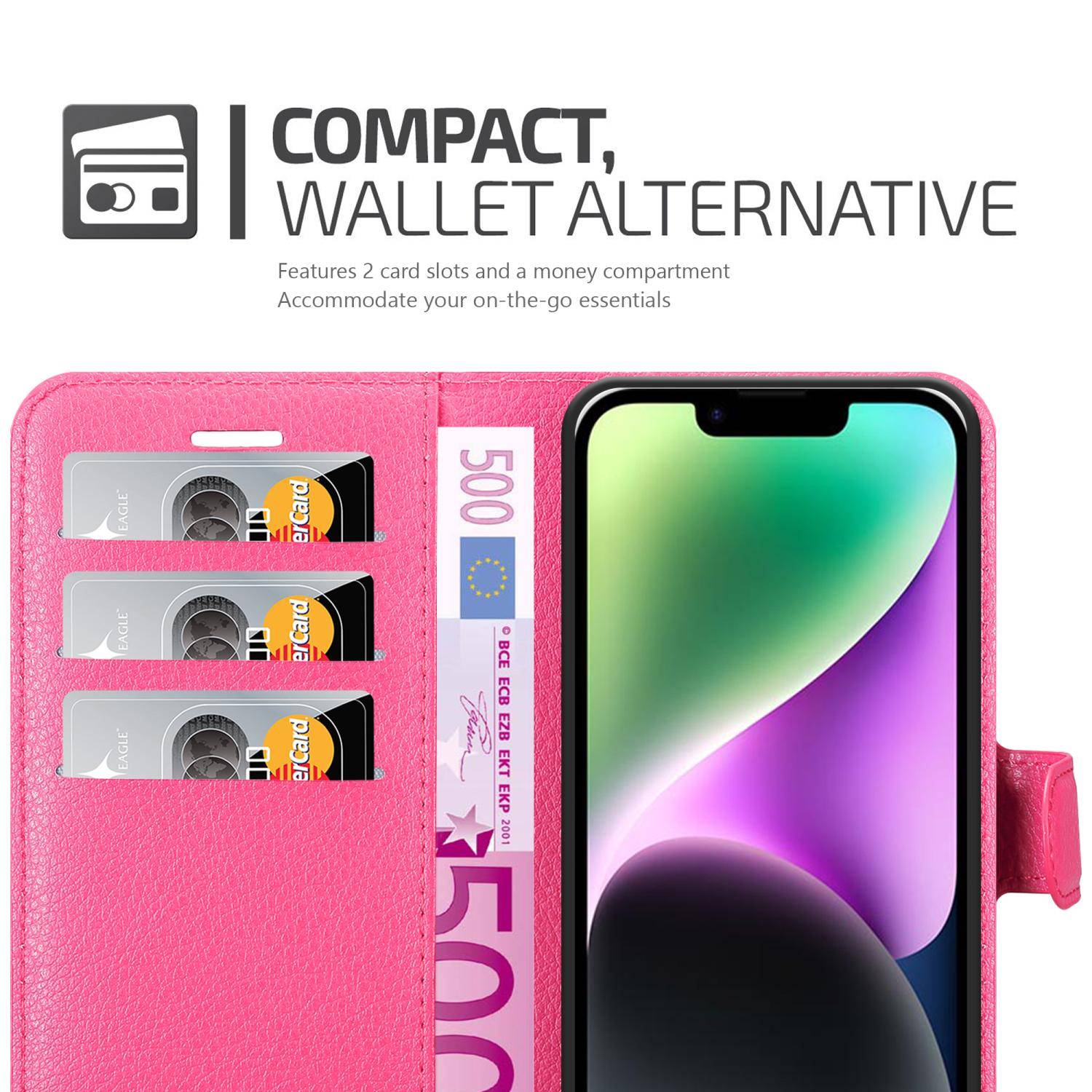 Cadorabo Hülle für Apple iPhone 14 PLUS Schutz Hülle in Pink Handyhülle Etui Case Cover Magnetverschluss