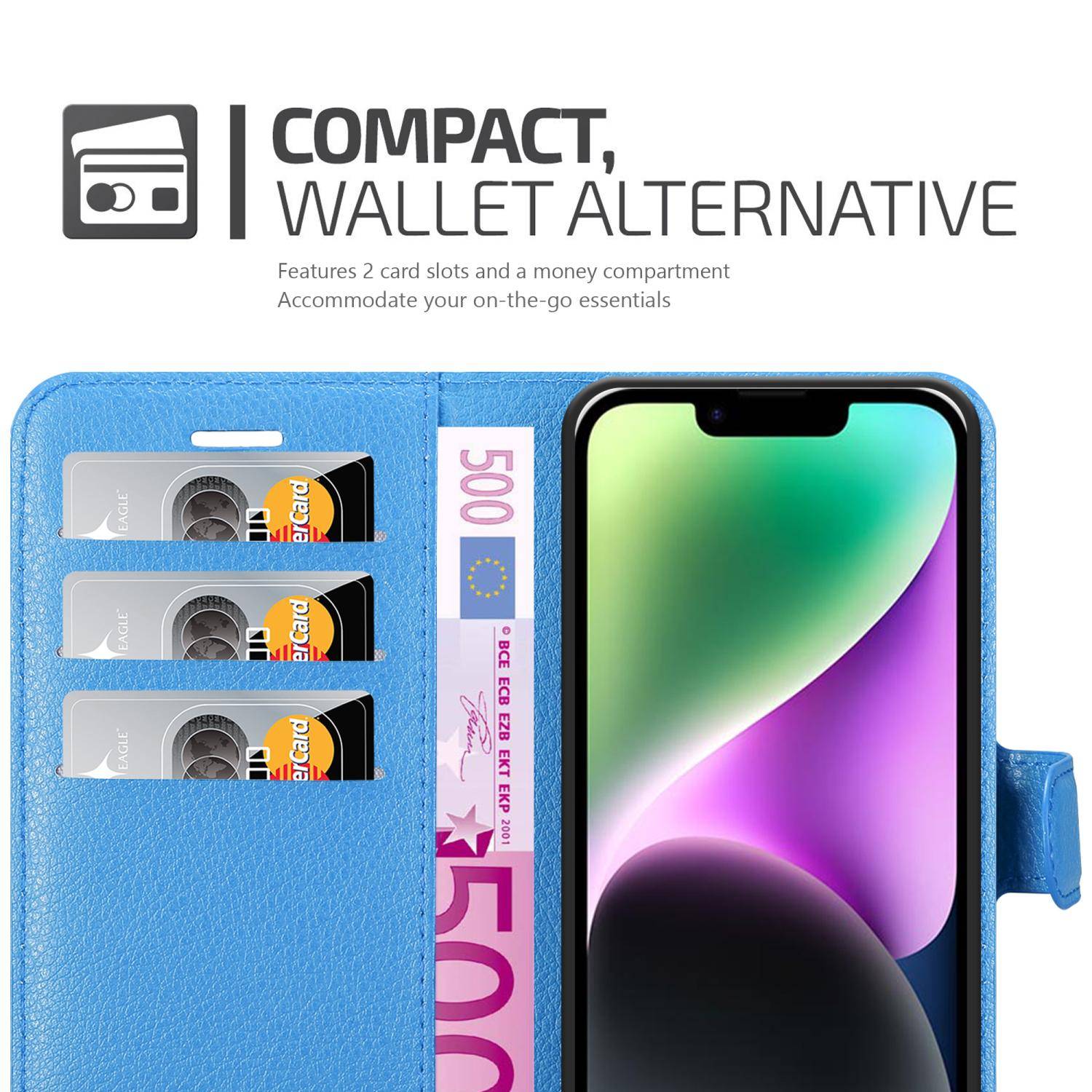Cadorabo Hülle für Apple iPhone 14 PLUS Schutz Hülle in Blau Handyhülle Etui Case Cover Magnetverschluss