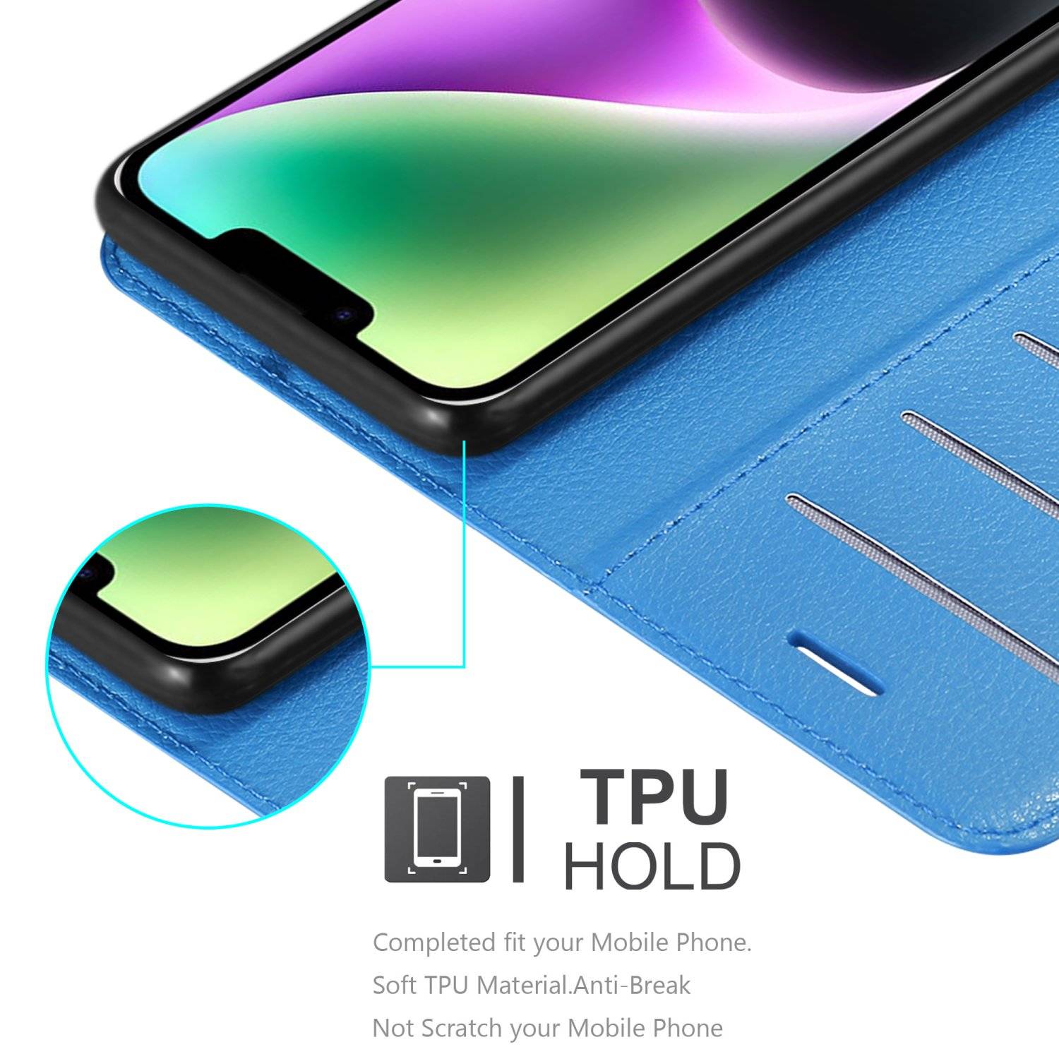 Cadorabo Hülle für Apple iPhone 14 PLUS Schutz Hülle in Blau Handyhülle Etui Case Cover Magnetverschluss