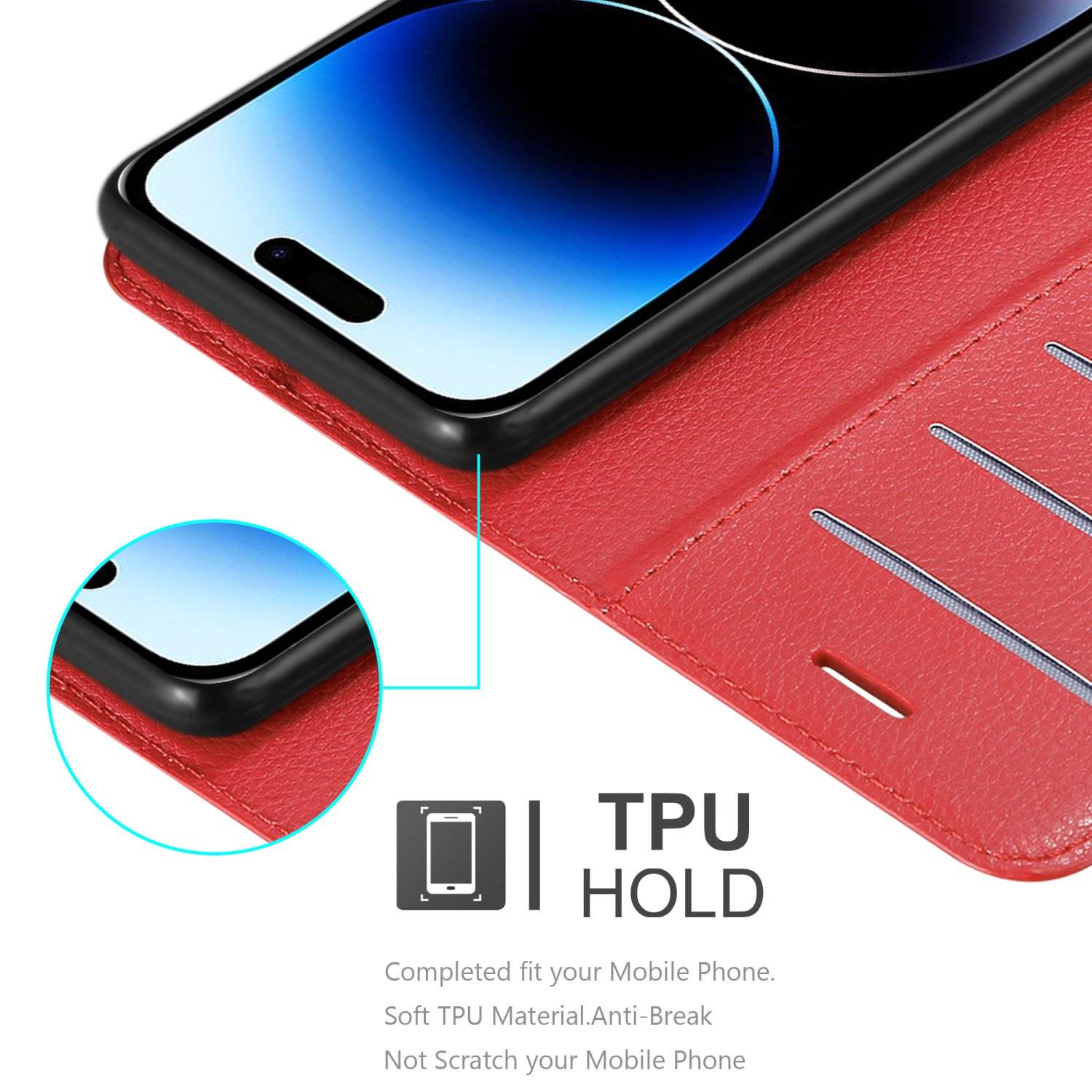 Cadorabo Hülle für Apple iPhone 14 PRO Schutz Hülle in Rot Handyhülle Etui Case Cover Magnetverschluss