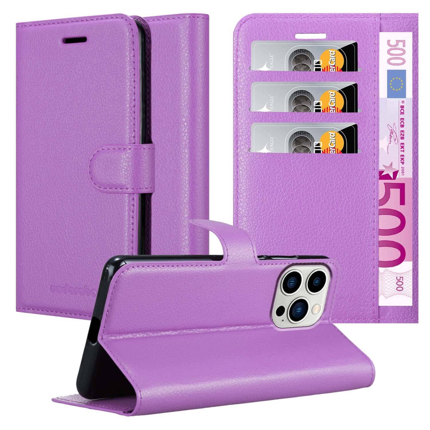 Cadorabo Hülle für Apple iPhone 14 PRO Schutz Hülle in Lila Handyhülle Etui Case Cover Magnetverschluss