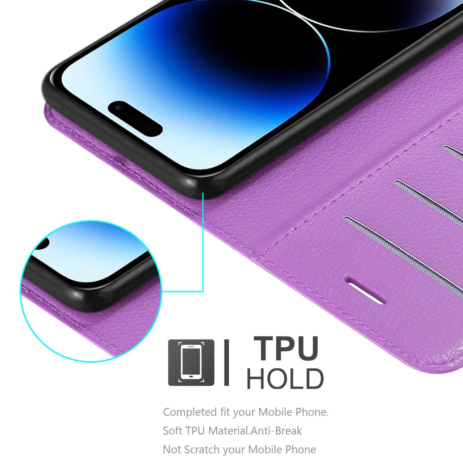Cadorabo Hülle für Apple iPhone 14 PRO Schutz Hülle in Lila Handyhülle Etui Case Cover Magnetverschluss