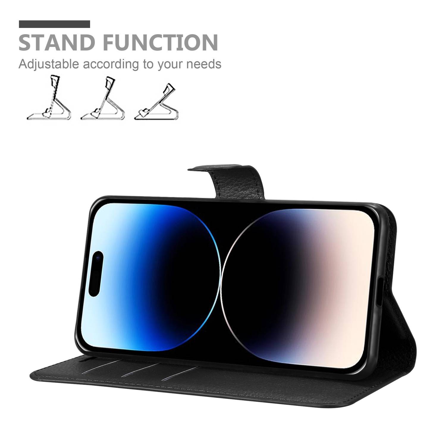 Cadorabo Hülle für Apple iPhone 14 PRO MAX Schutz Hülle in Schwarz Handyhülle Etui Case Cover Magnetverschluss