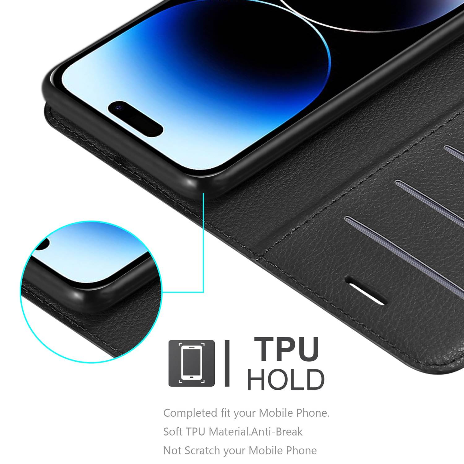 Cadorabo Hülle für Apple iPhone 14 PRO MAX Schutz Hülle in Schwarz Handyhülle Etui Case Cover Magnetverschluss