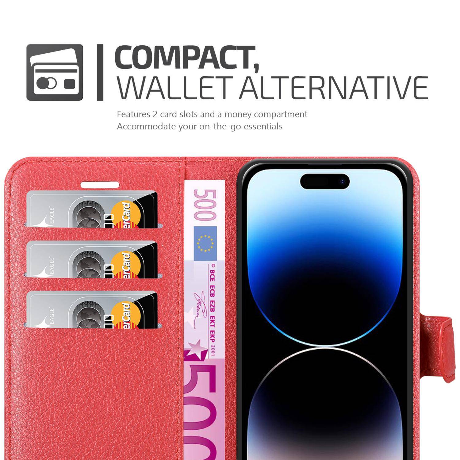 Cadorabo Hülle für Apple iPhone 14 PRO MAX Schutz Hülle in Rot Handyhülle Etui Case Cover Magnetverschluss