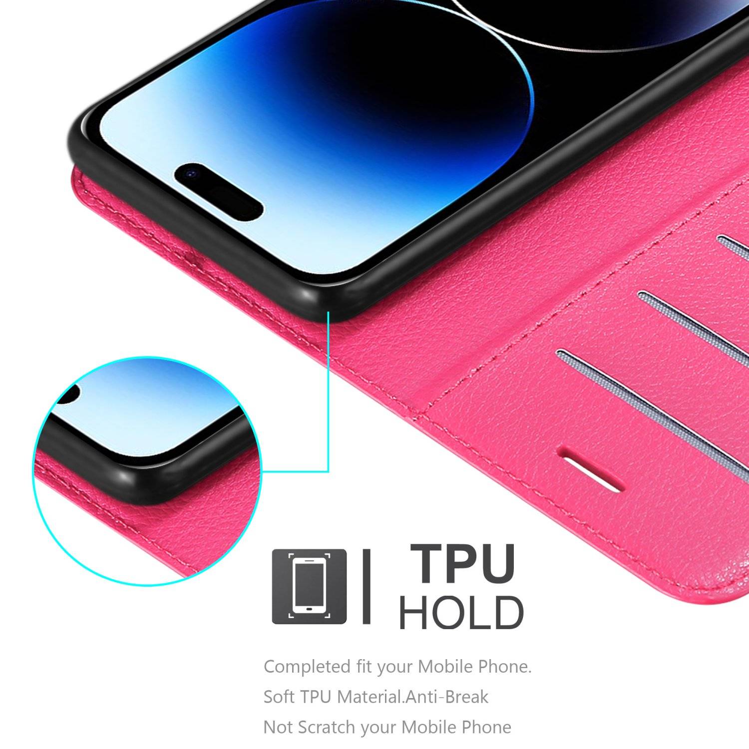 Cadorabo Hülle für Apple iPhone 14 PRO MAX Schutz Hülle in Pink Handyhülle Etui Case Cover Magnetverschluss