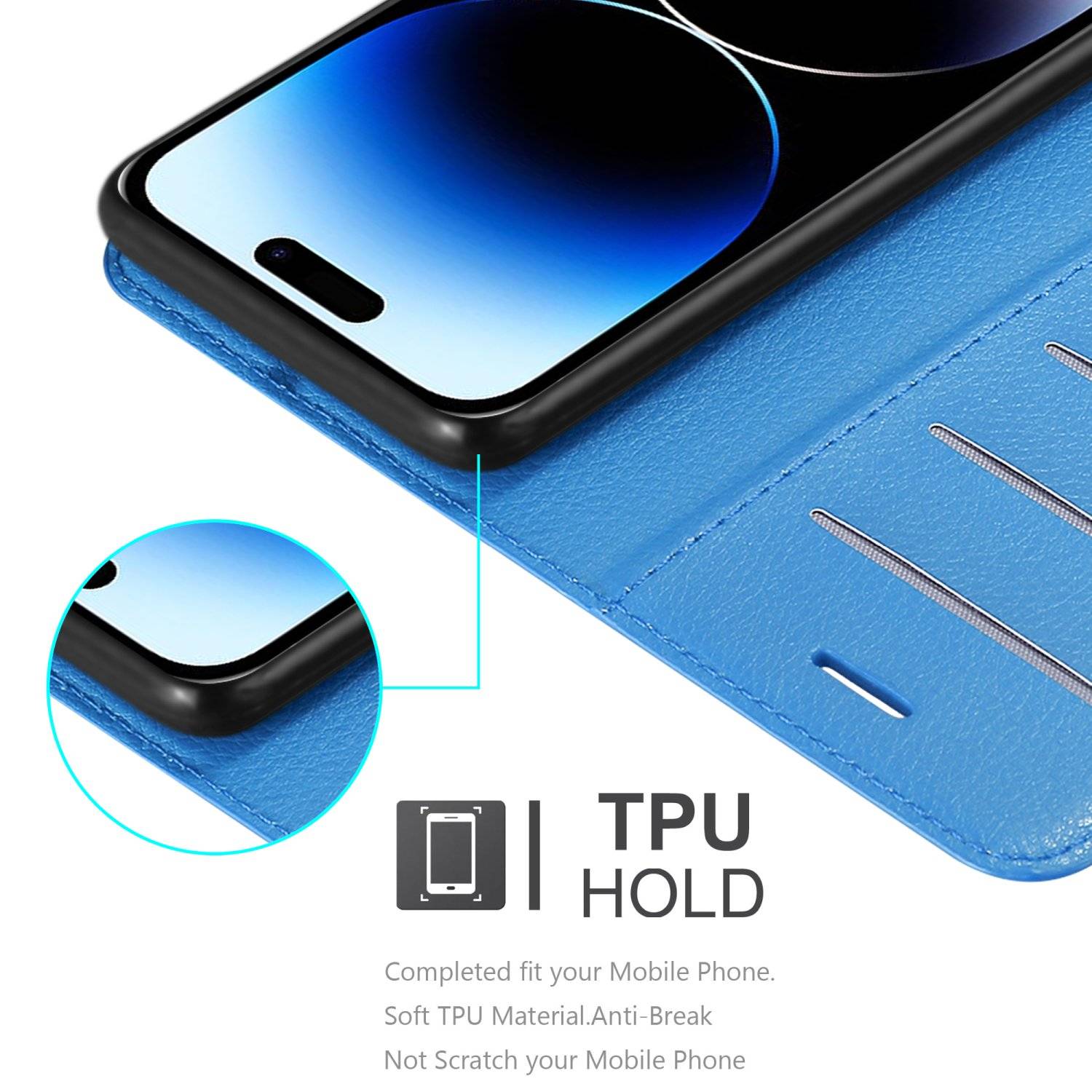 Cadorabo Hülle für Apple iPhone 14 PRO MAX Schutz Hülle in Blau Handyhülle Etui Case Cover Magnetverschluss