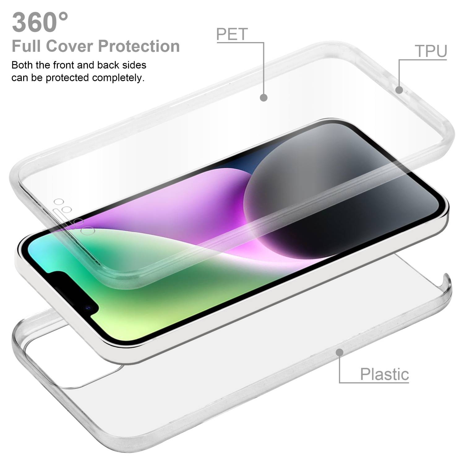 Cadorabo Schutzhülle für Apple iPhone 14 PLUS Hülle in Transparent 360° Etui Full Body Handyhülle Cover Case
