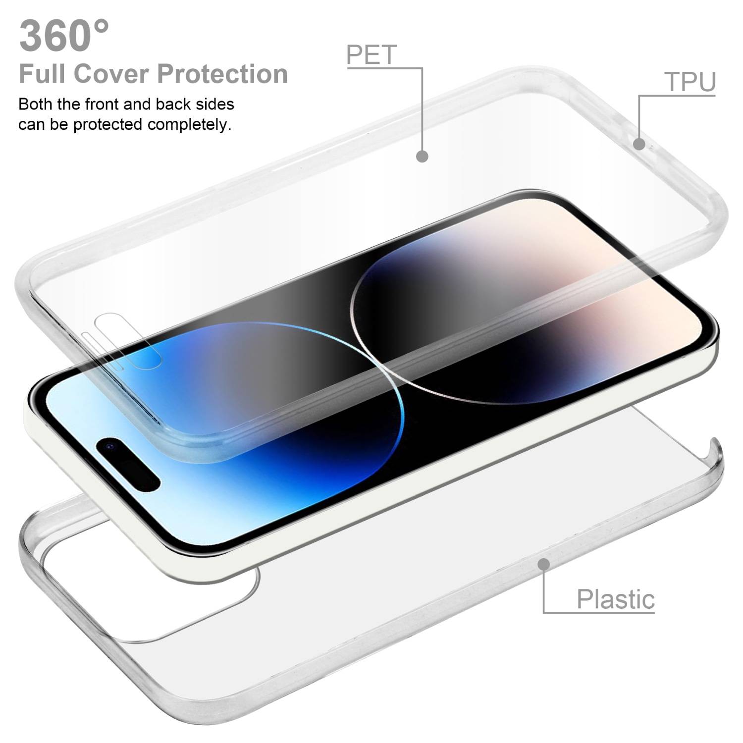 Cadorabo Schutzhülle für Apple iPhone 14 PRO MAX Hülle in Transparent 360° Etui Full Body Handyhülle Cover Case