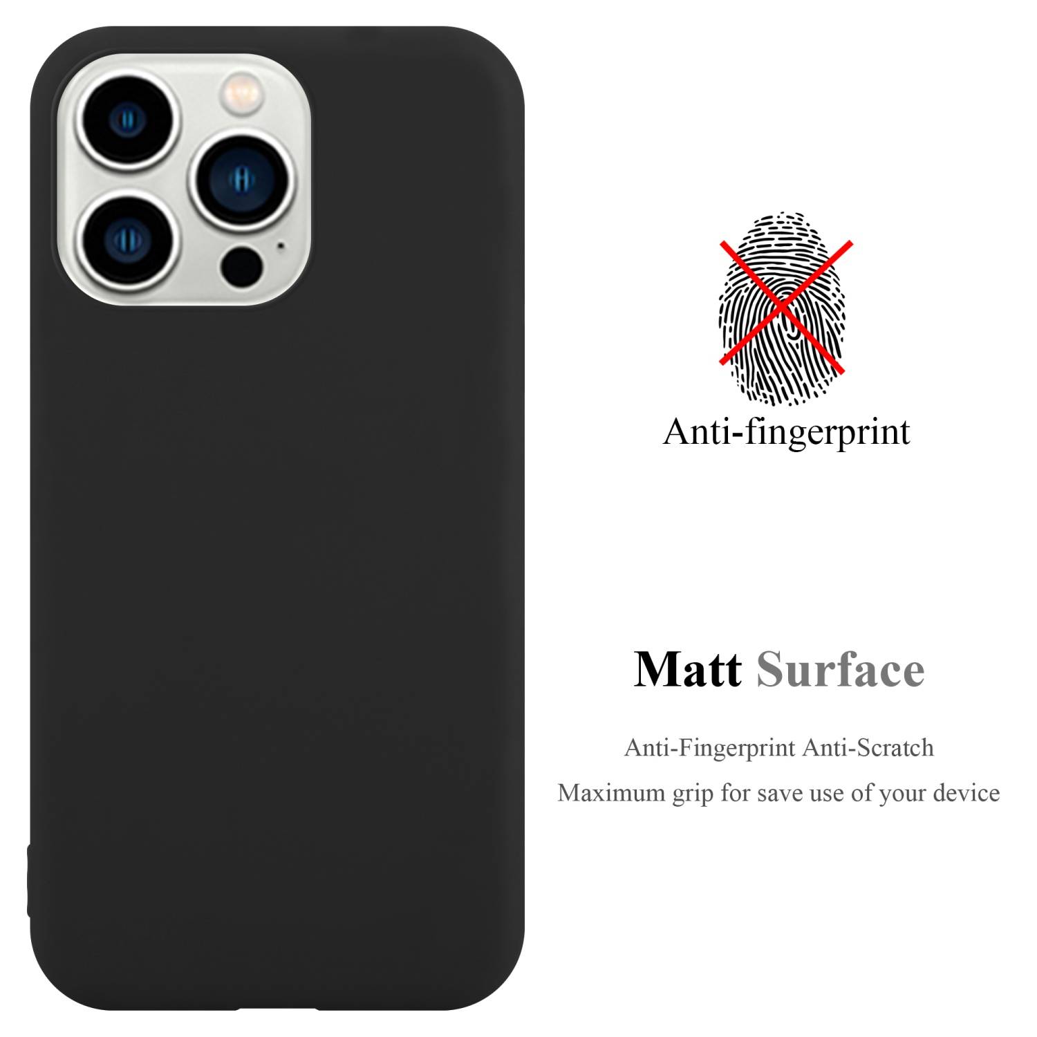 Cadorabo Hülle für Apple iPhone 14 PRO Schutzhülle in Schwarz Handyhülle TPU Silikon Etui Case Cover