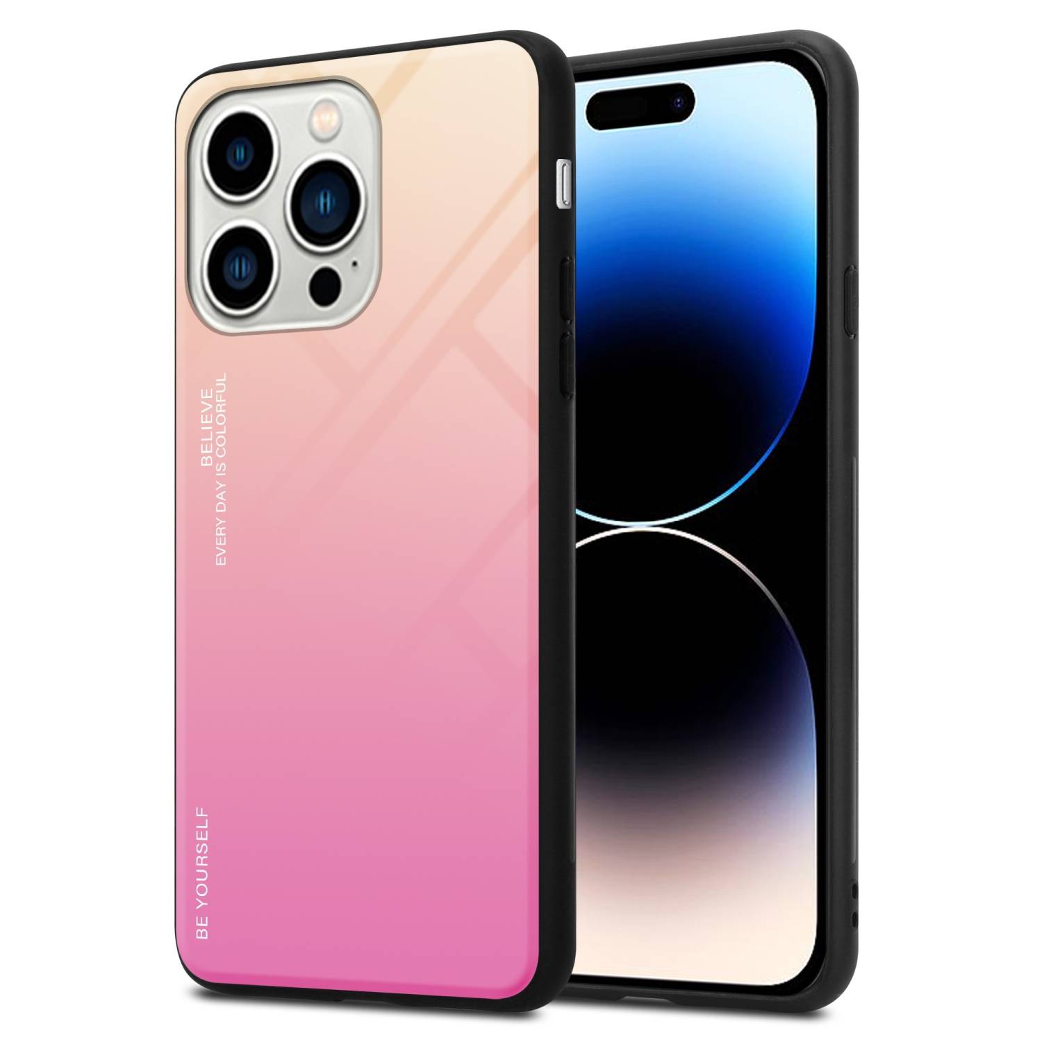 Cadorabo Hülle für Apple iPhone 14 PRO Schutz Hülle in Schwarz Handyhülle TPU Etui Cover Case Tempered Glas