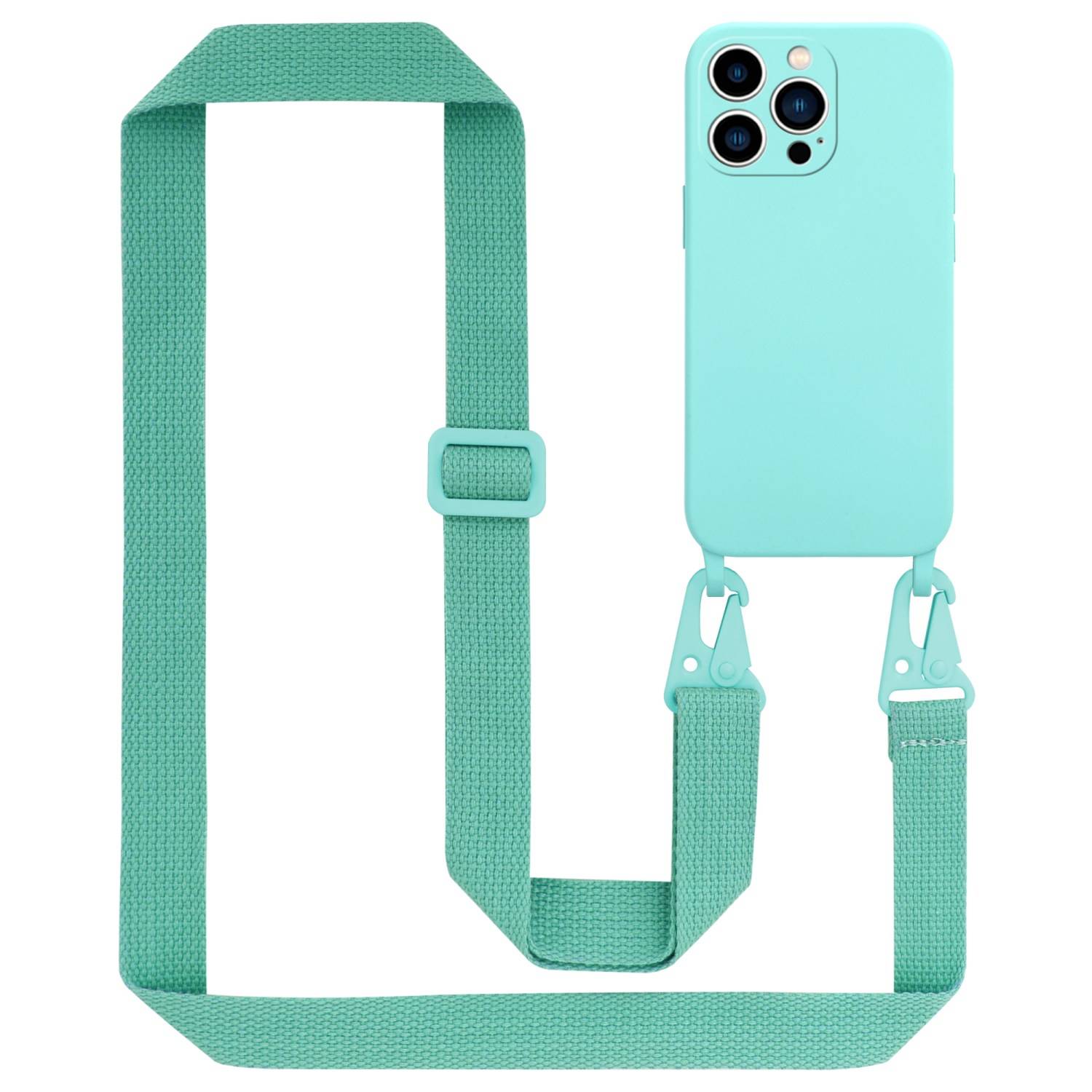 Cadorabo Schutzhülle für Apple iPhone 14 PRO Hülle in Türkis Handykette Etui längenverstellbar Kordel Band