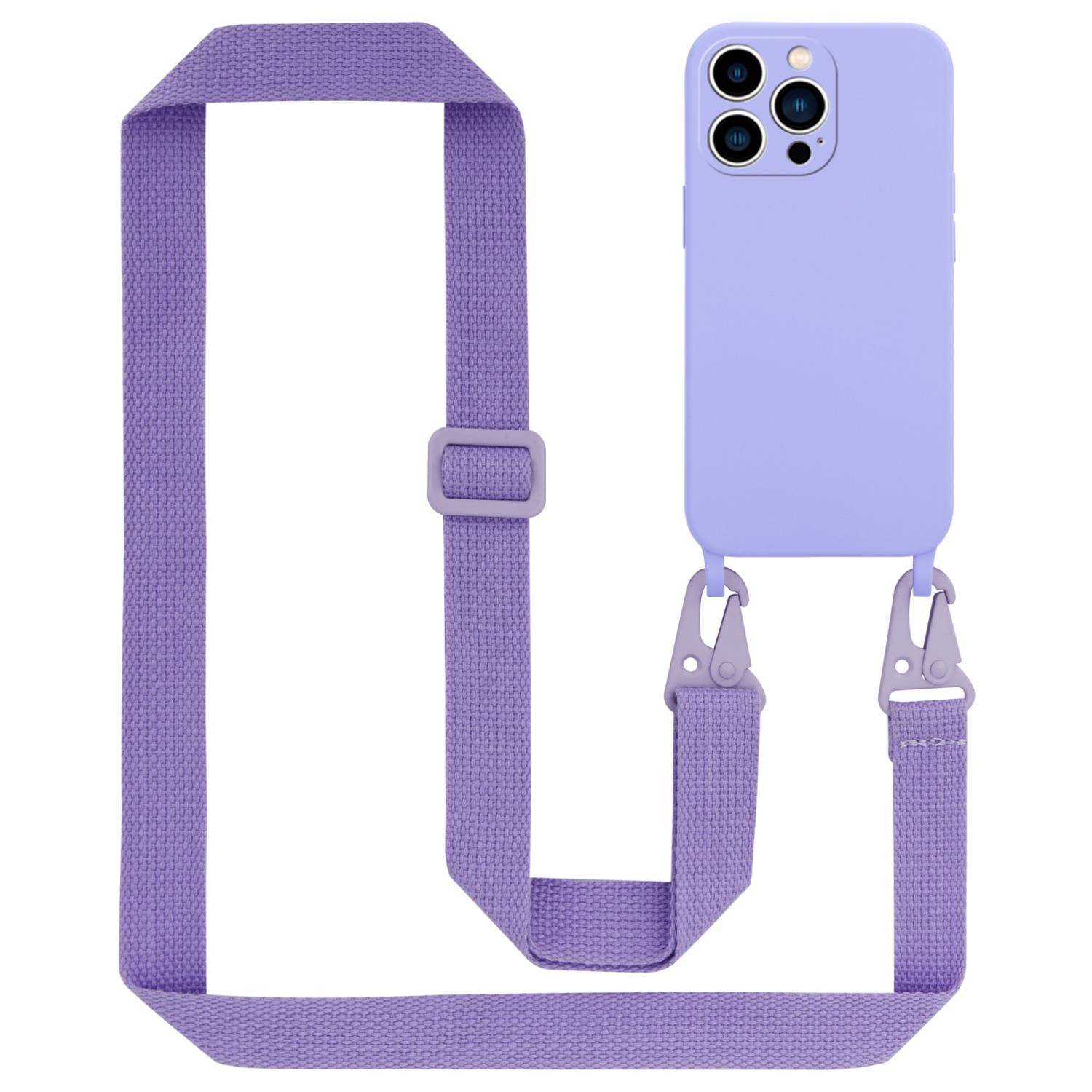 Cadorabo Schutzhülle für Apple iPhone 14 PRO MAX Hülle in Lila Handykette Etui längenverstellbar Kordel Band