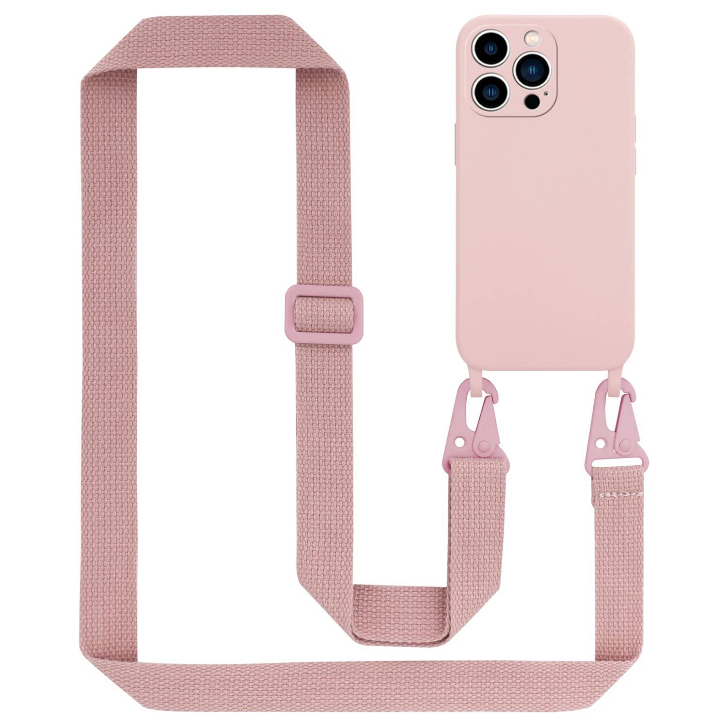 Cadorabo Schutzhülle für Apple iPhone 14 PRO MAX Hülle in Rosa Handykette Etui längenverstellbar Kordel Band