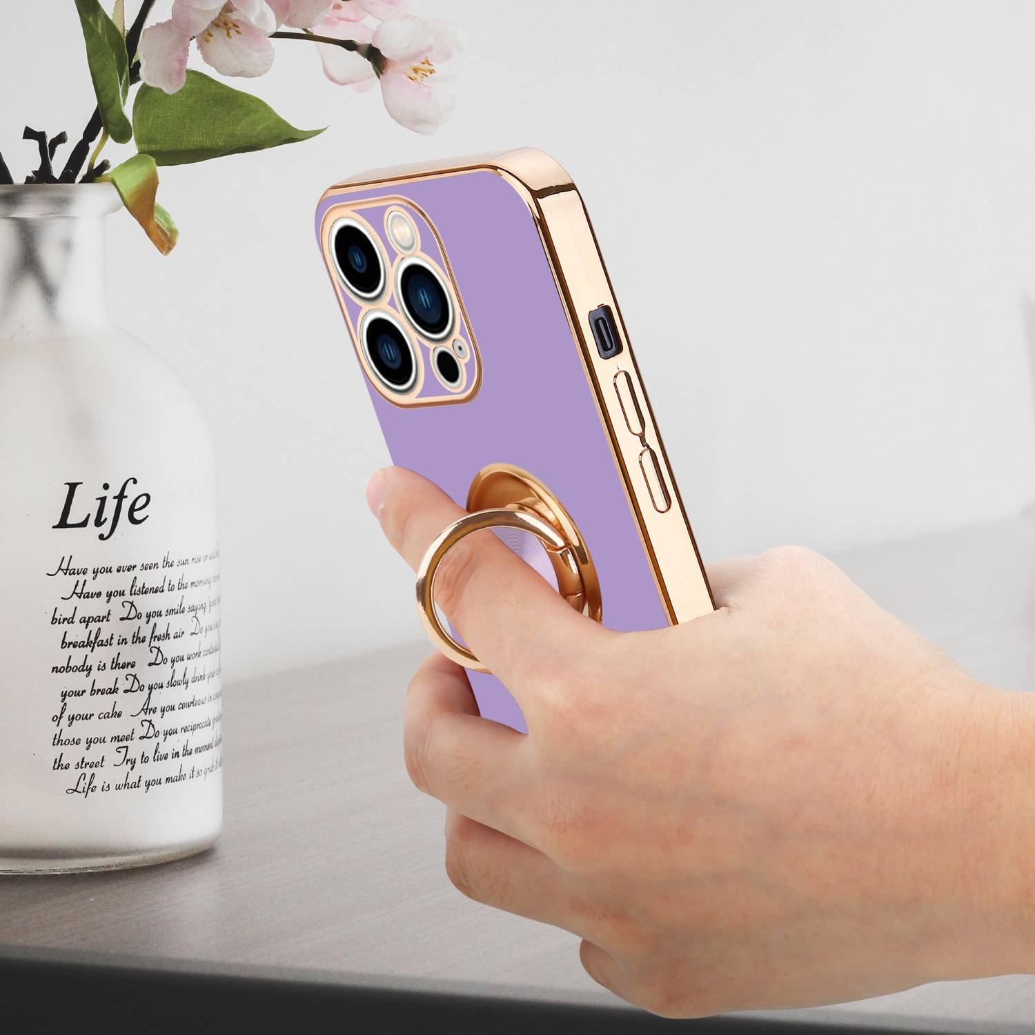 Cadorabo Schutzhülle für Apple iPhone 14 PRO Hülle in Lila Etui Case Cover Kameraschutz magnetische Autohalterung
