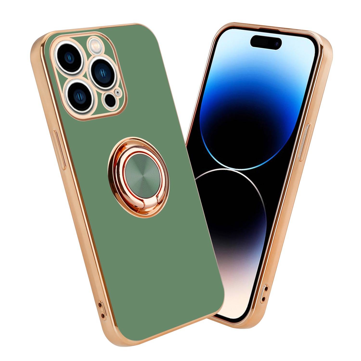 Cadorabo Schutzhülle für Apple iPhone 14 PRO MAX Hülle in Grün Etui Case Cover Kameraschutz magnetische Autohalterung
