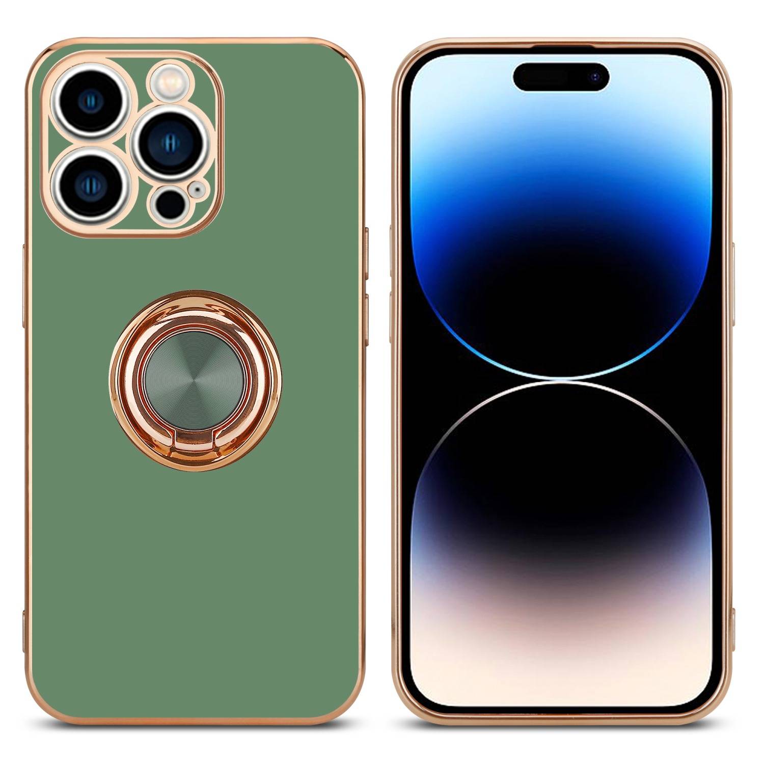 Cadorabo Schutzhülle für Apple iPhone 14 PRO MAX Hülle in Grün Etui Case Cover Kameraschutz magnetische Autohalterung
