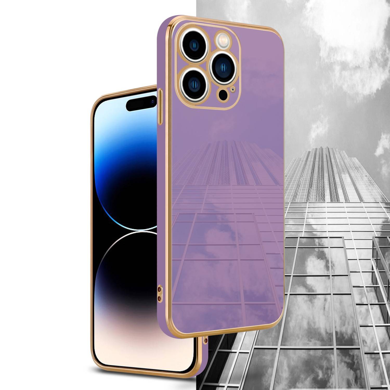 Cadorabo Schutzhülle für Apple iPhone 14 PRO Hülle in Lila Handyhülle TPU Silikon Kameraschutz Etui Case