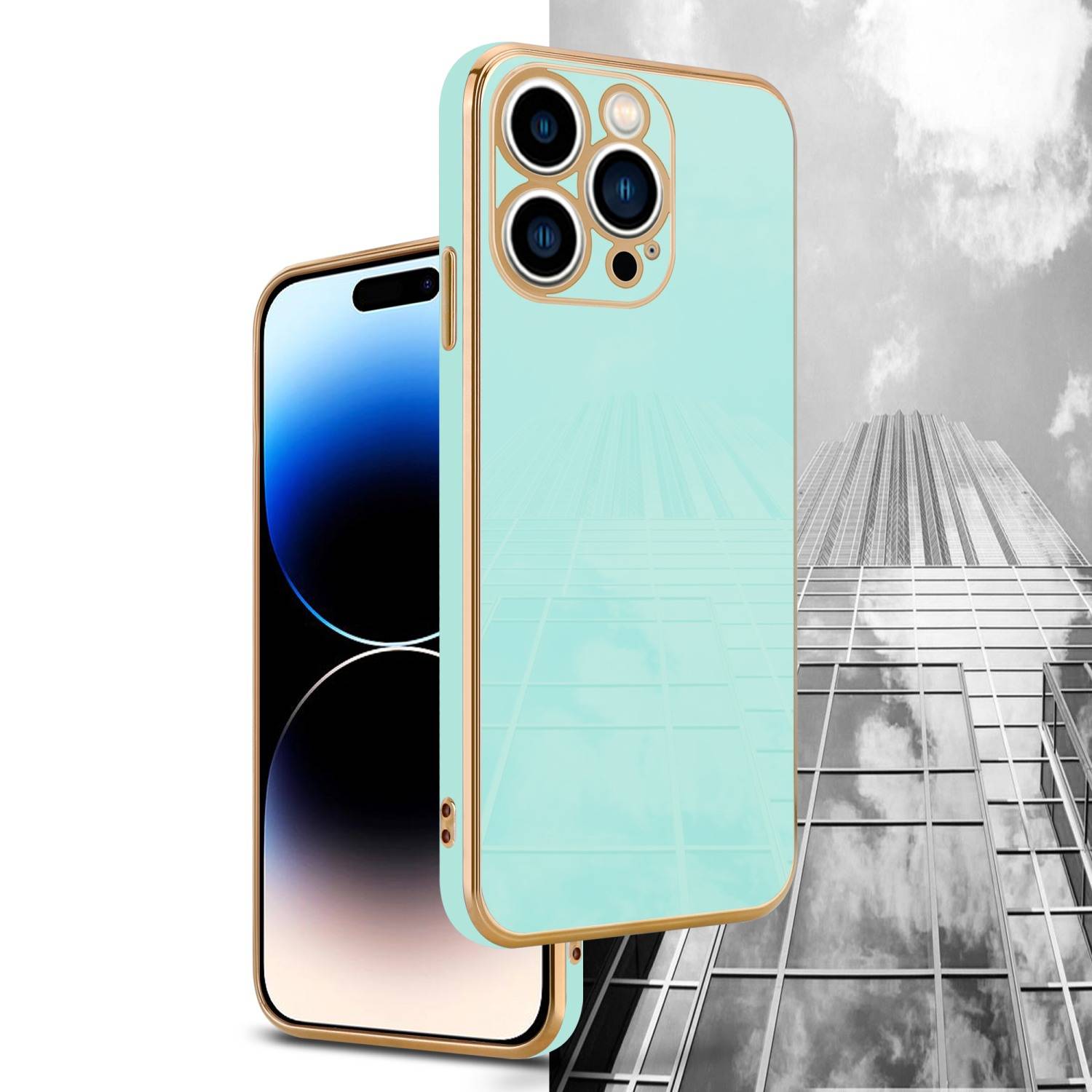 Cadorabo Schutzhülle für Apple iPhone 14 PRO MAX Hülle in Grün Handyhülle TPU Silikon Kameraschutz Etui Case