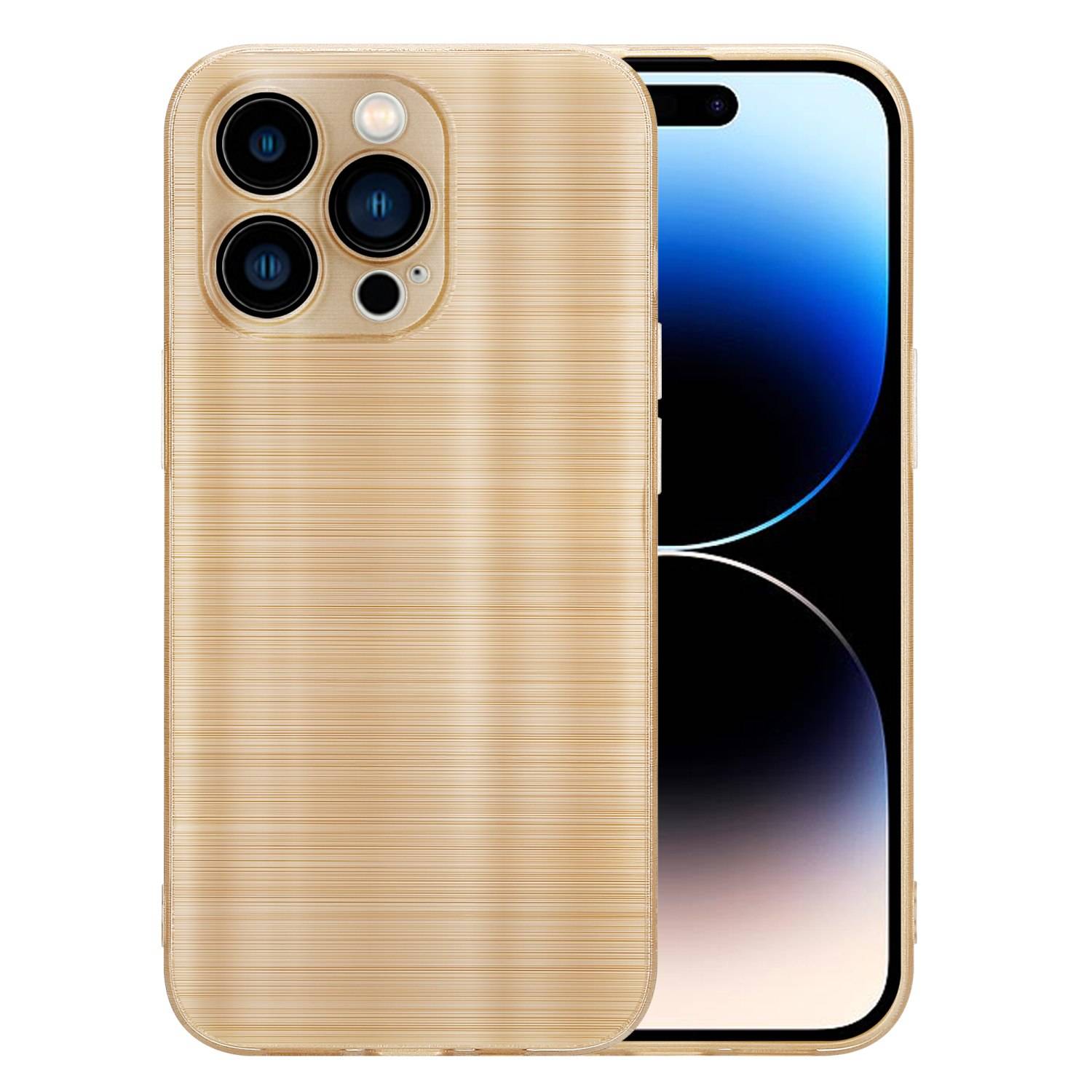 Cadorabo Hülle für Apple iPhone 14 PRO Schutz Hülle in Gold Handyhülle TPU Silikon Etui Case