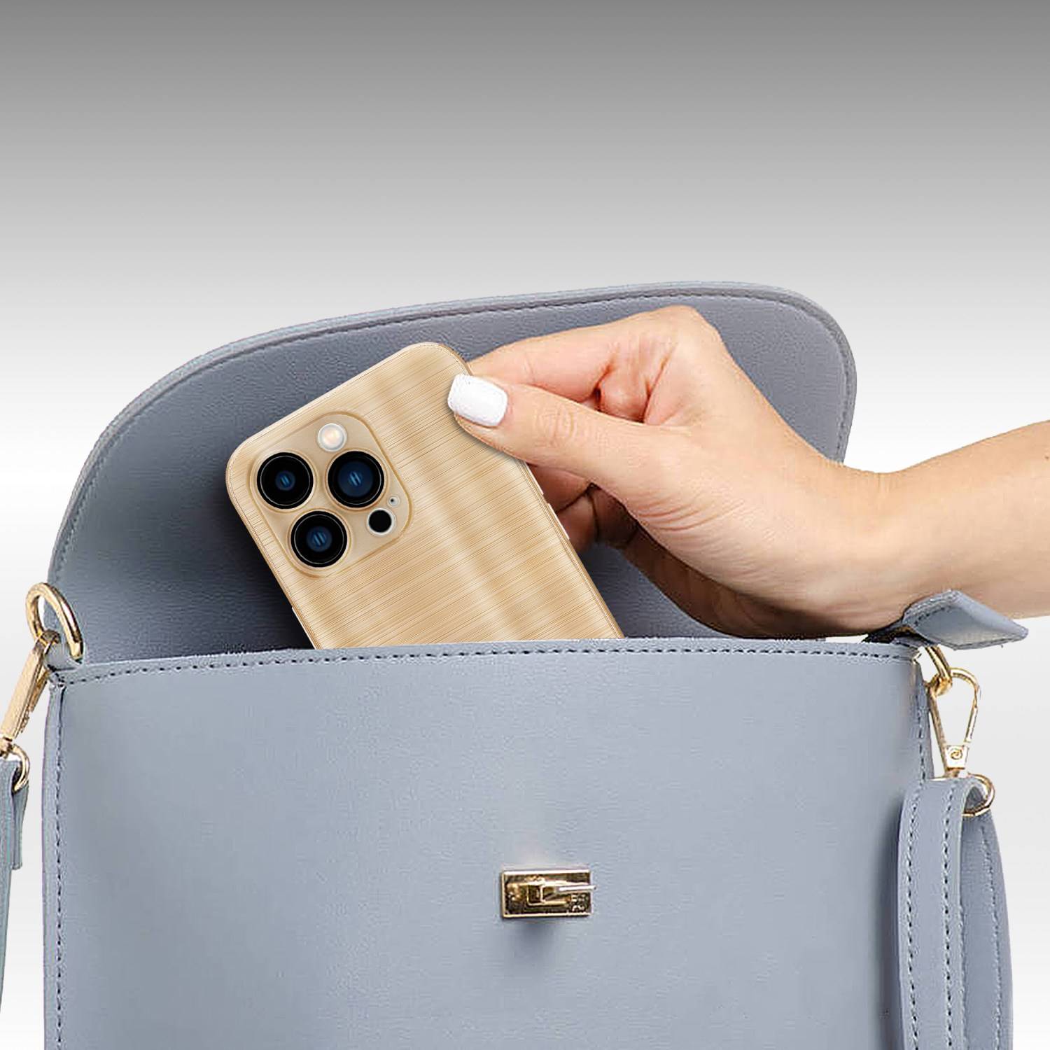 Cadorabo Hülle für Apple iPhone 14 PRO Schutz Hülle in Gold Handyhülle TPU Silikon Etui Case