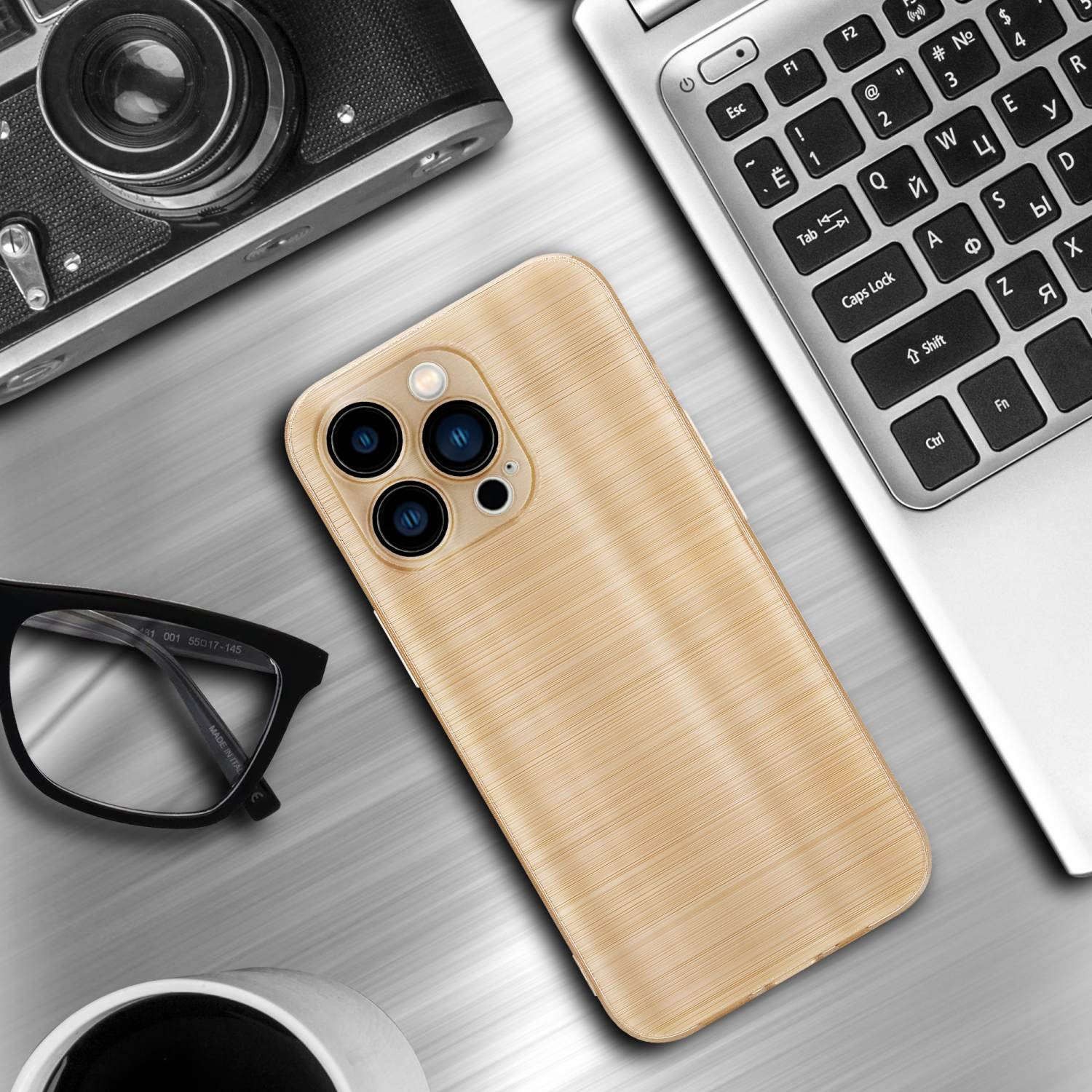 Cadorabo Hülle für Apple iPhone 14 PRO MAX Schutz Hülle in Gold Handyhülle TPU Silikon Etui Case