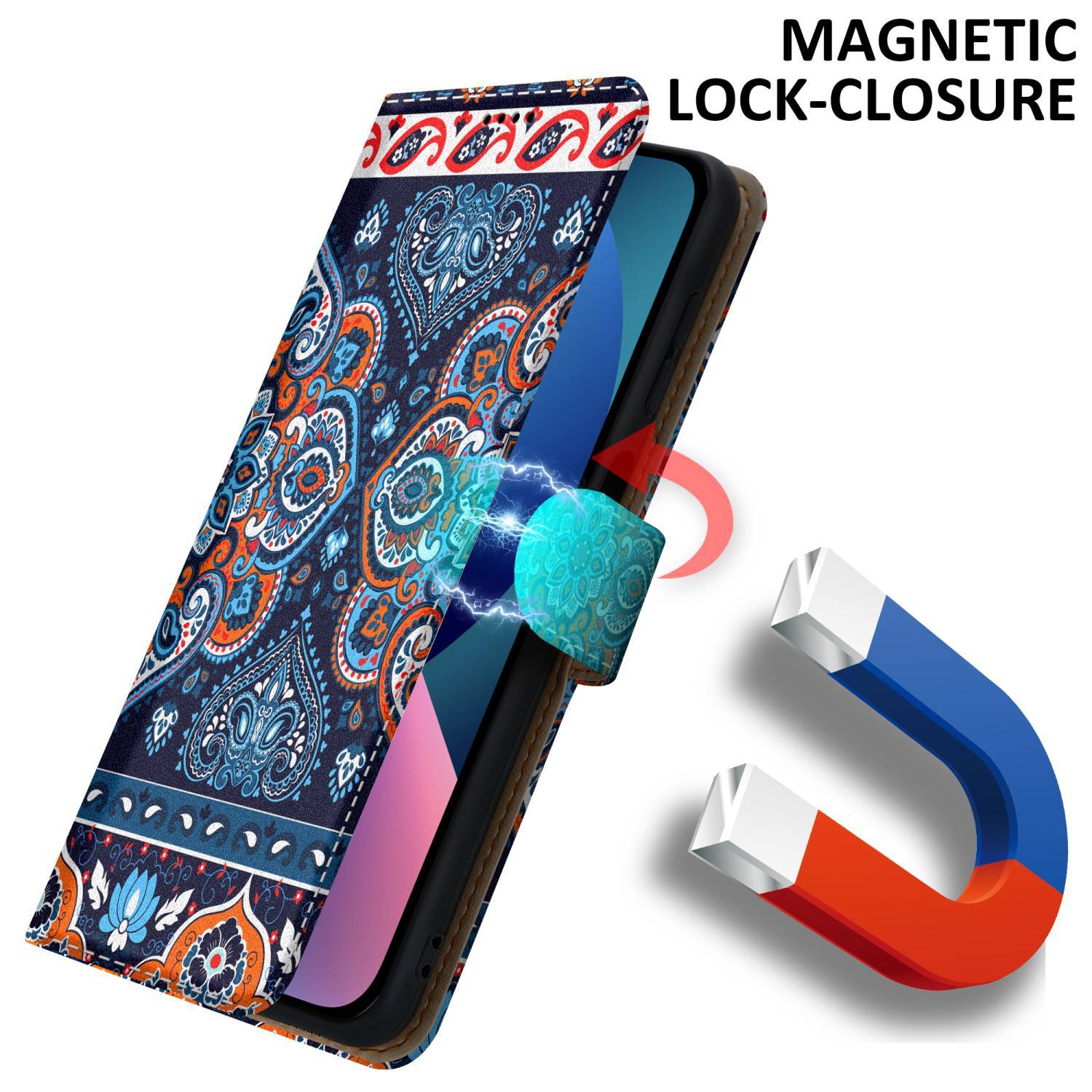 Cadorabo Schutzhülle für Apple iPhone 14 Hülle Design Blau Handyhülle Schutzhülle Etui Magnetisch Case Cover