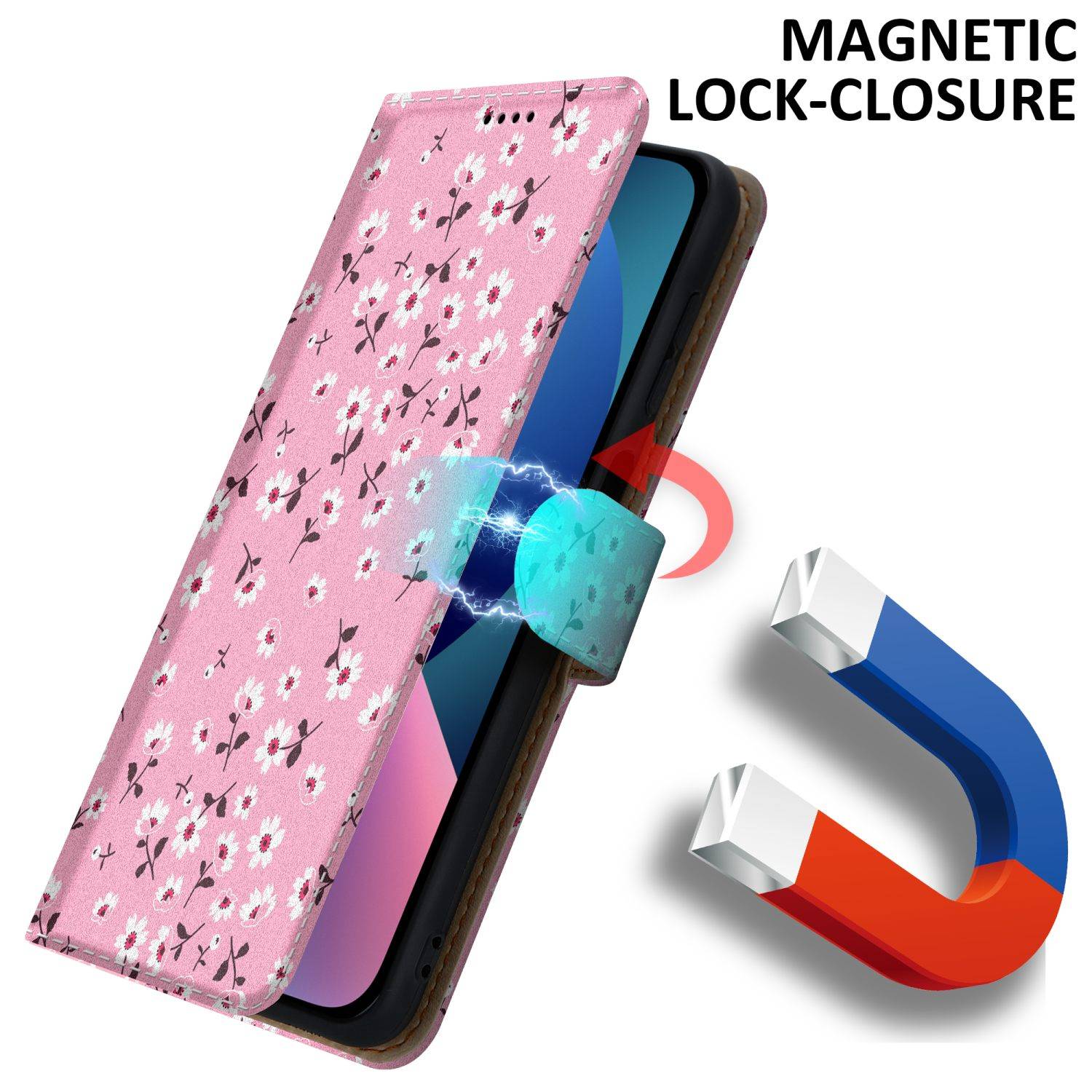 Cadorabo Schutzhülle für Apple iPhone 14 Hülle Design Rosa Handyhülle Schutzhülle Etui Magnetisch Case Cover