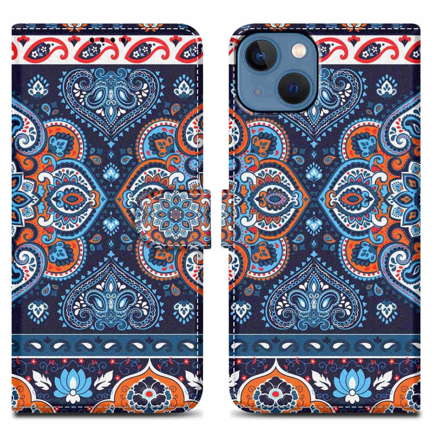Cadorabo Schutzhülle für Apple iPhone 14 PLUS Hülle Design Blau Handyhülle Schutzhülle Etui Magnetisch Case Cover