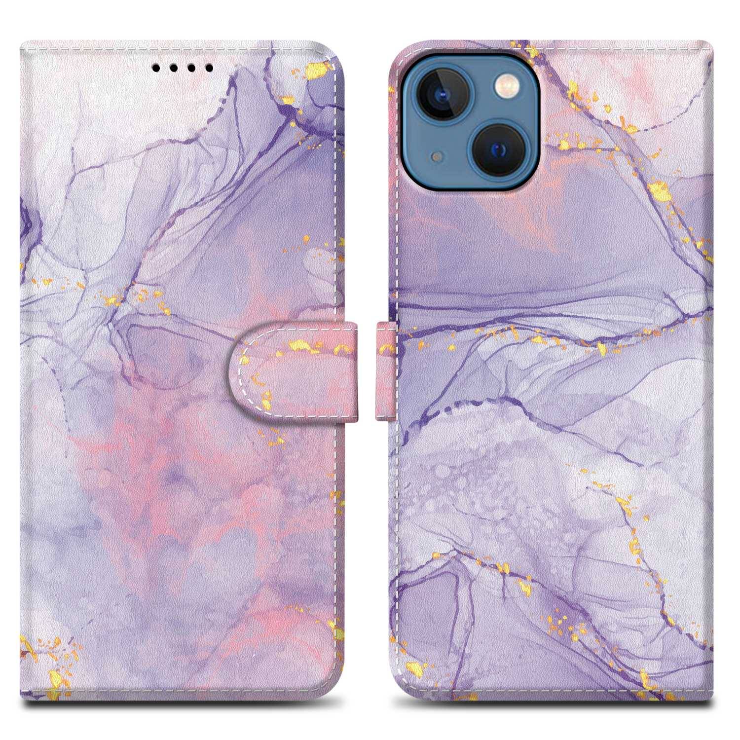 Cadorabo Schutzhülle für Apple iPhone 14 PLUS Hülle Design Lila Handyhülle Schutzhülle Etui Magnetisch Case Cover