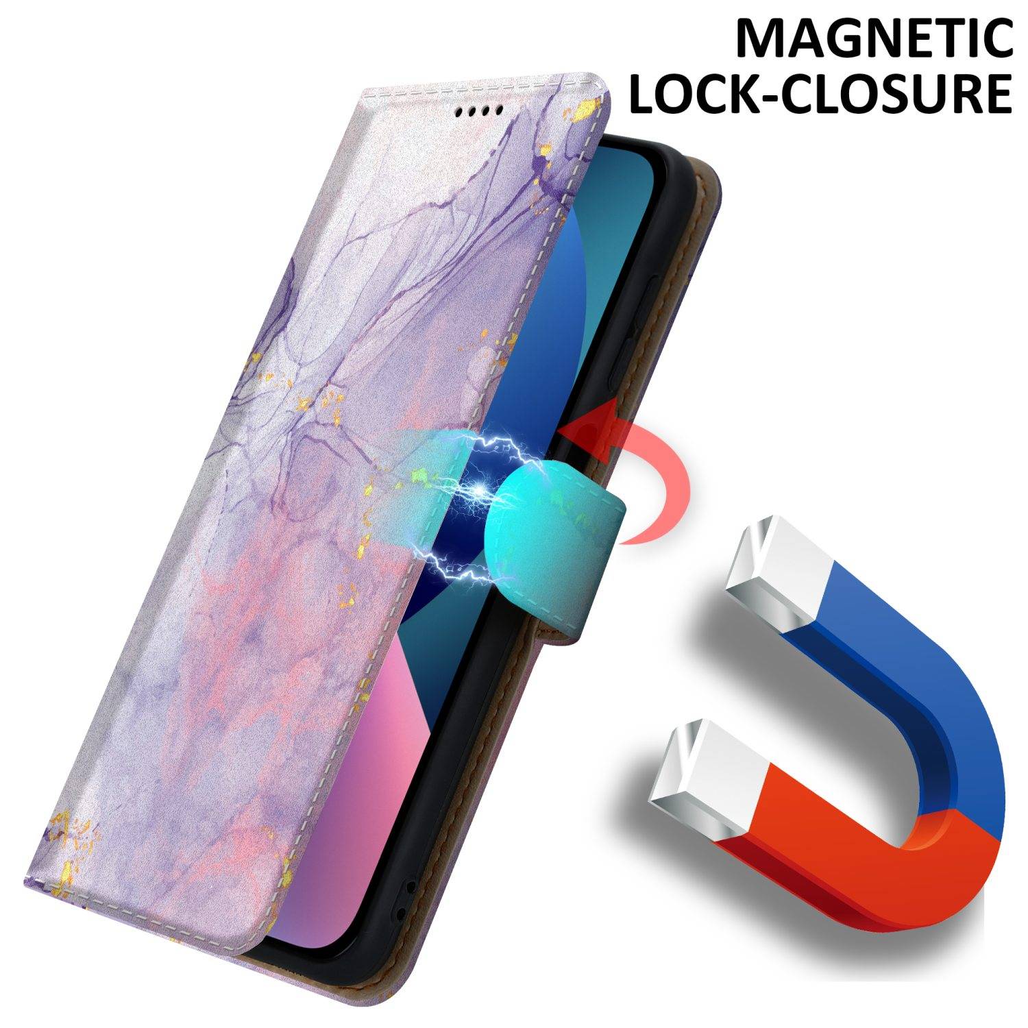 Cadorabo Schutzhülle für Apple iPhone 14 PLUS Hülle Design Lila Handyhülle Schutzhülle Etui Magnetisch Case Cover