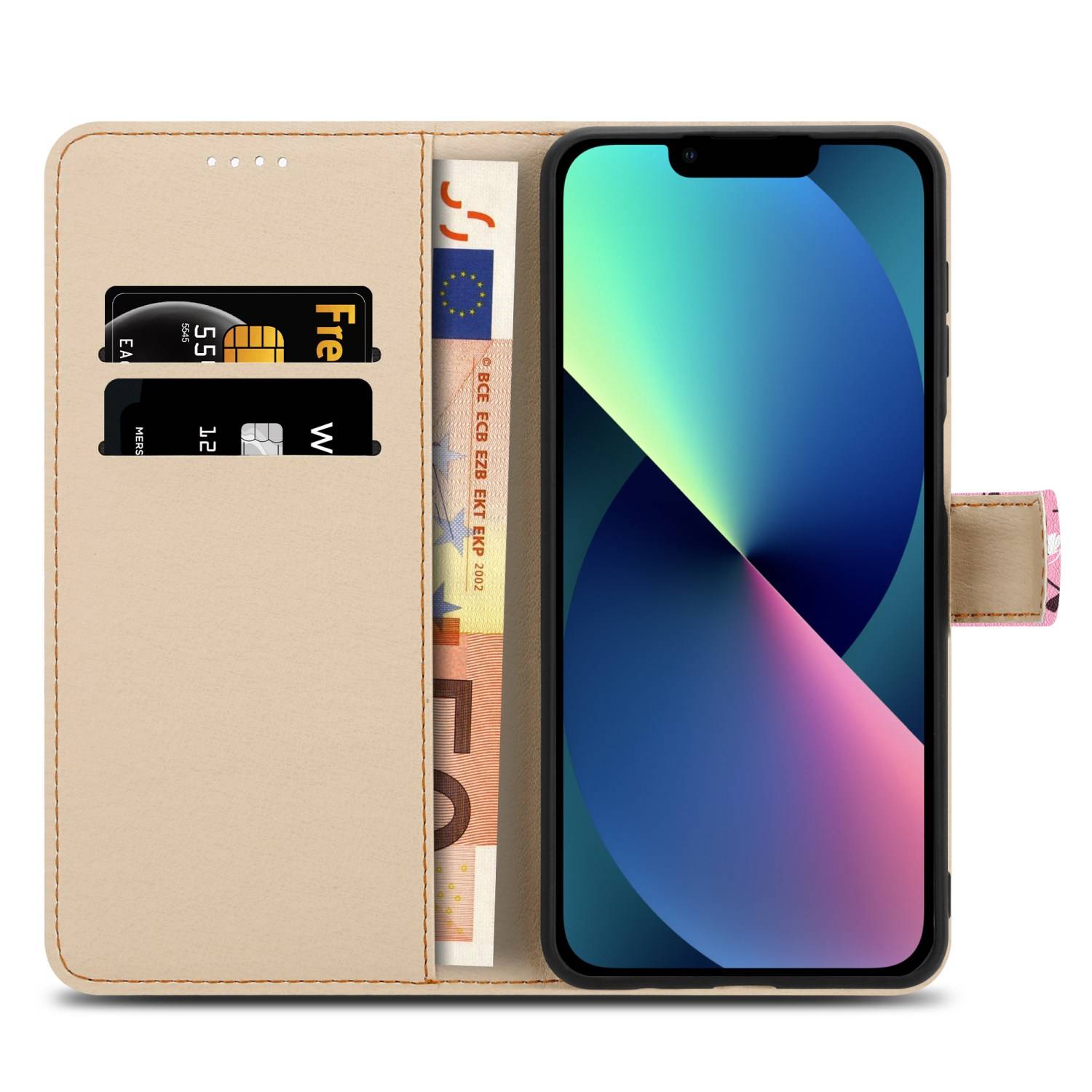 Cadorabo Schutzhülle für Apple iPhone 14 PLUS Hülle Design Rosa Handyhülle Schutzhülle Etui Magnetisch Case Cover