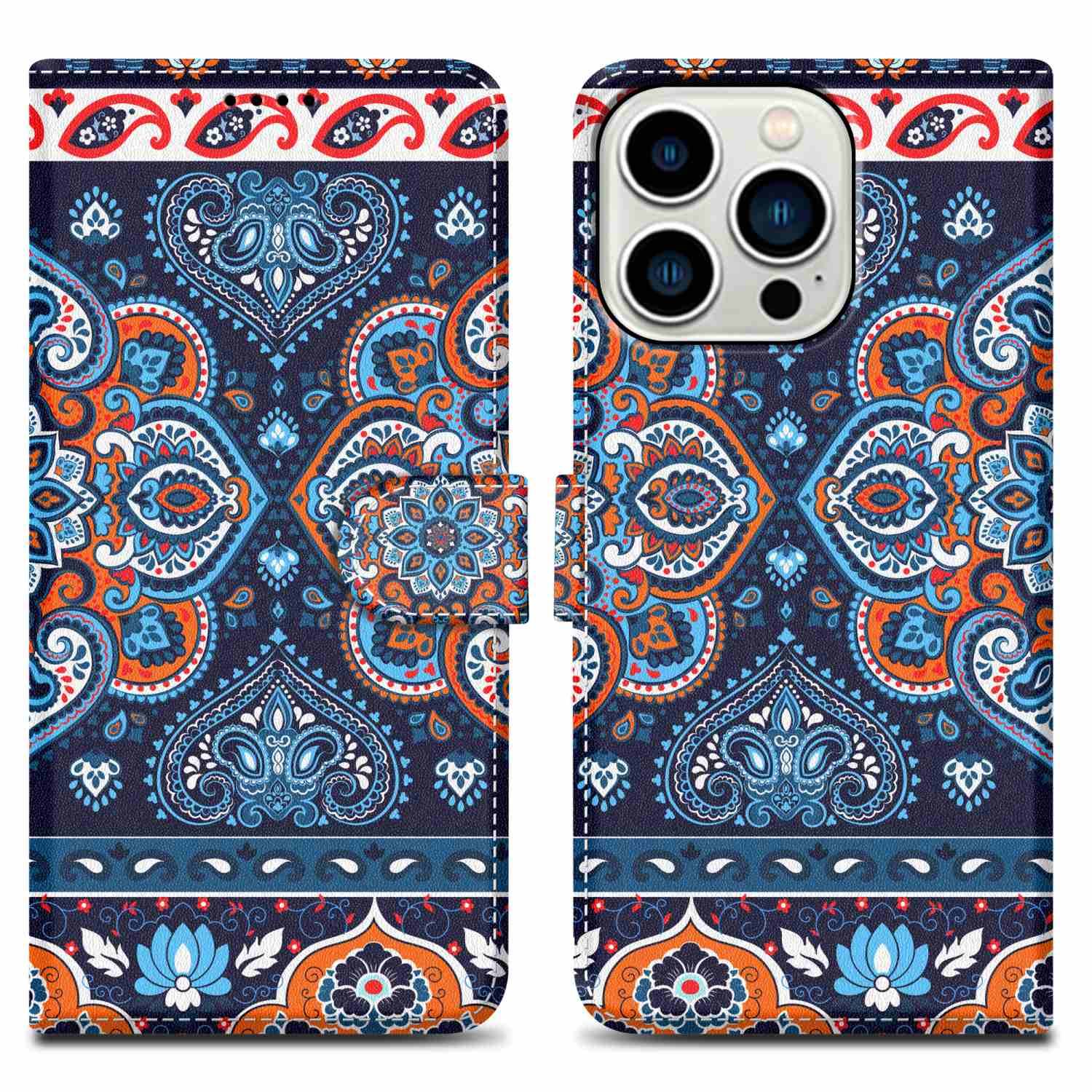Cadorabo Schutzhülle für Apple iPhone 14 PRO Hülle Design Blau Handyhülle Schutzhülle Etui Magnetisch Case Cover